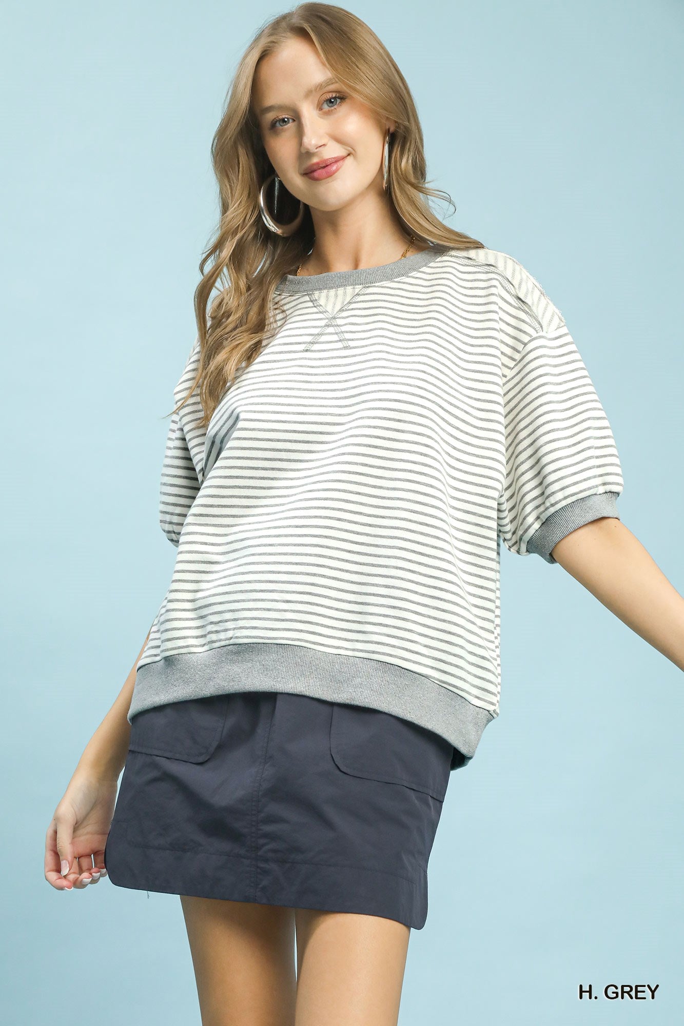 Umgee Striped Knit Short Sleeve Casual Top