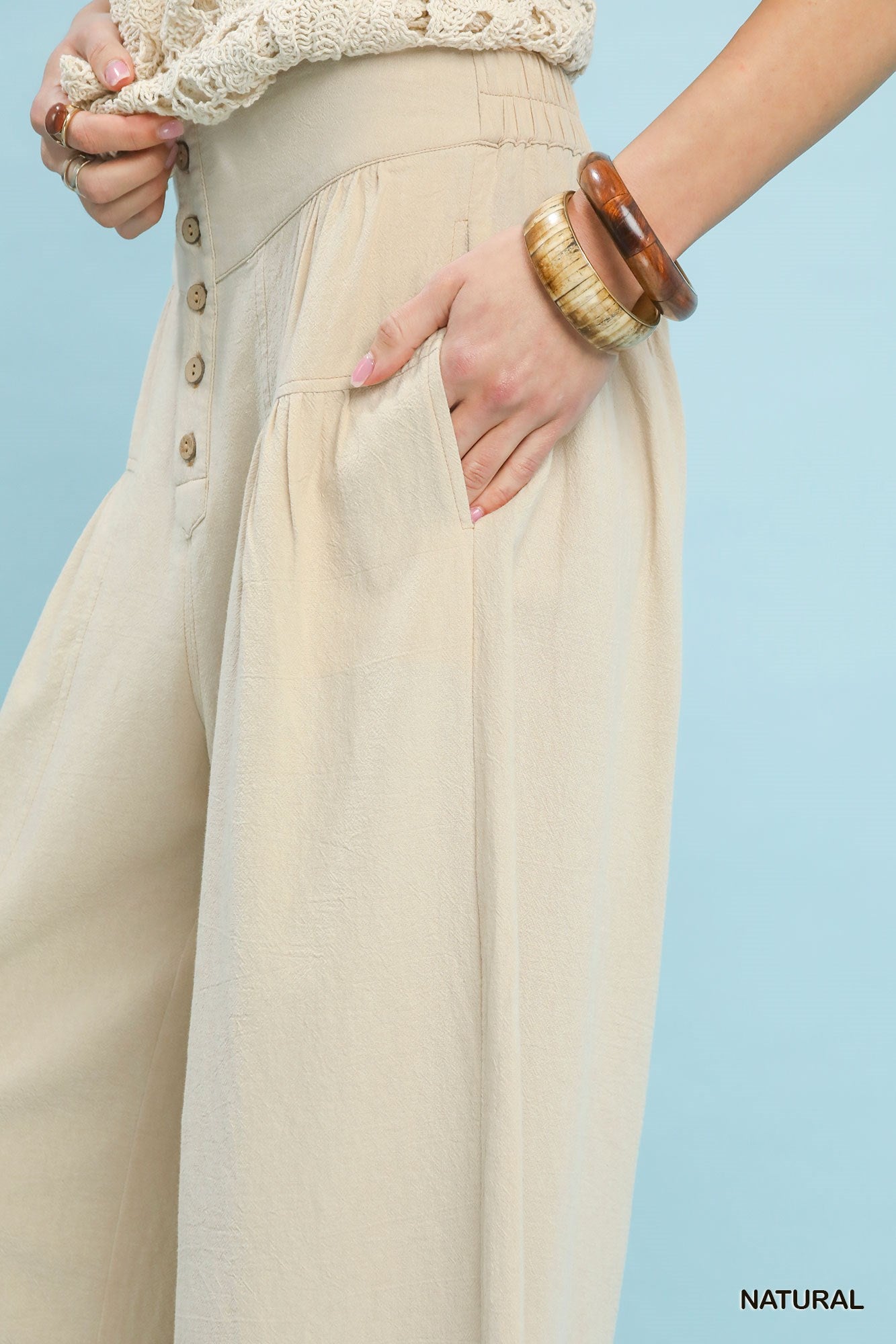 Umgee High Waist Button Front Wide Leg Pants