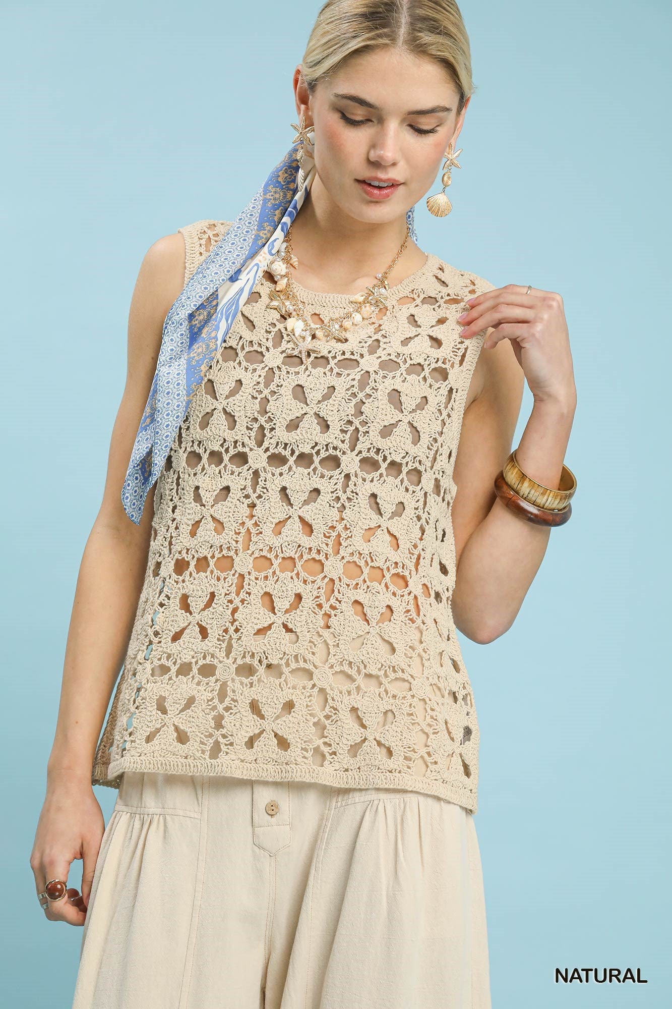 Umgee Crochet Flower Motif Sleeveless Tank Top