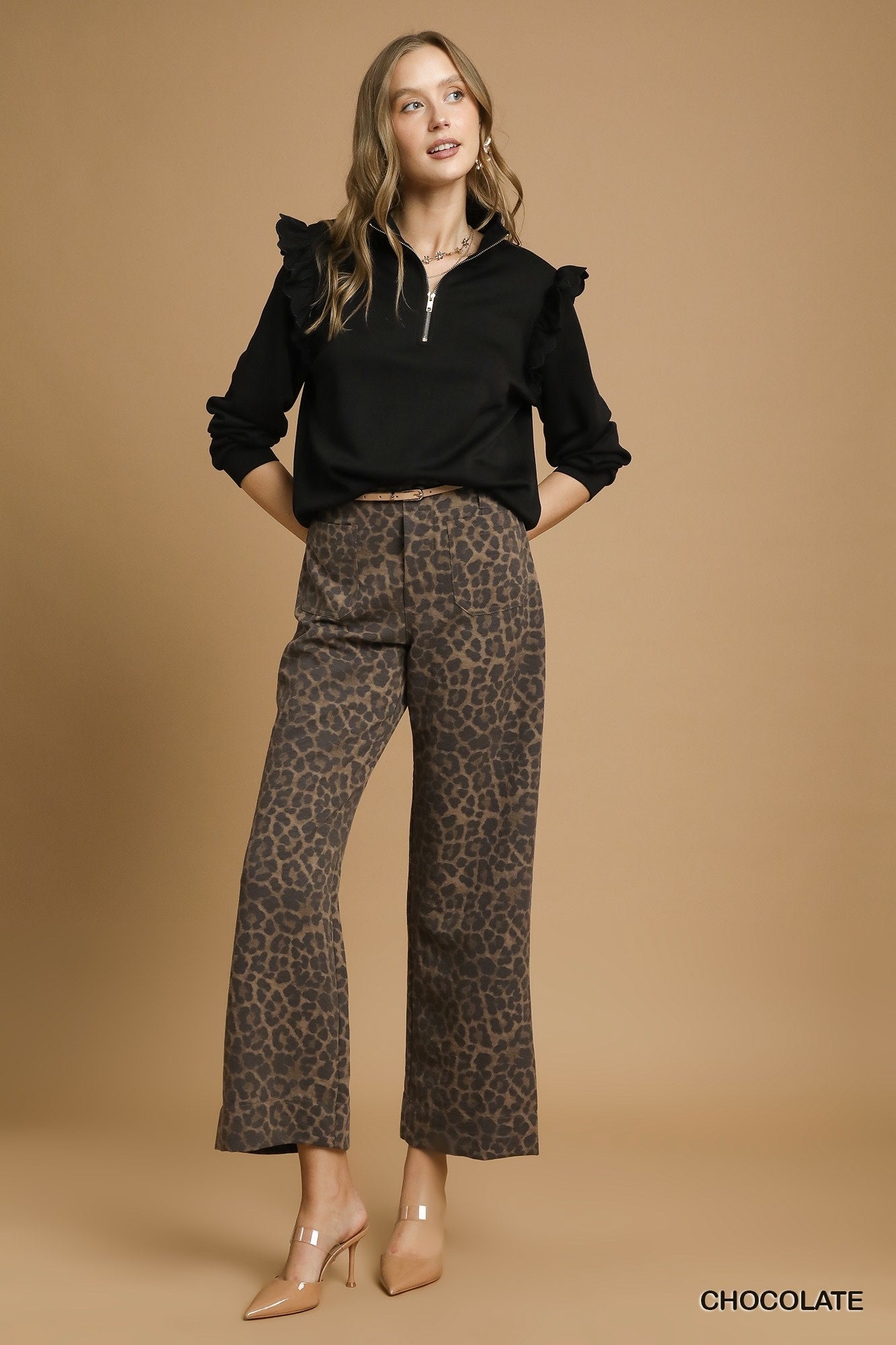 Umgee Leopard Wide Leg Pants