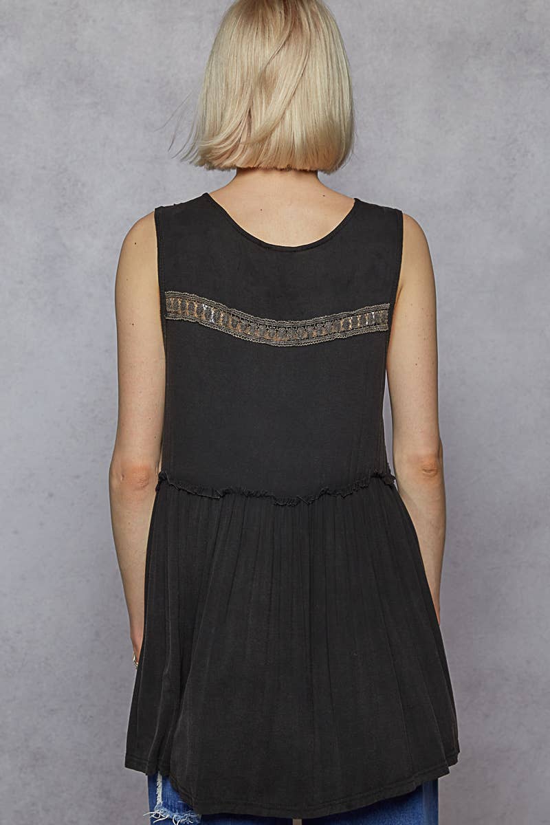 Sleeveless Loose Fit V-Neck Babydoll Casual Knit Top SALE