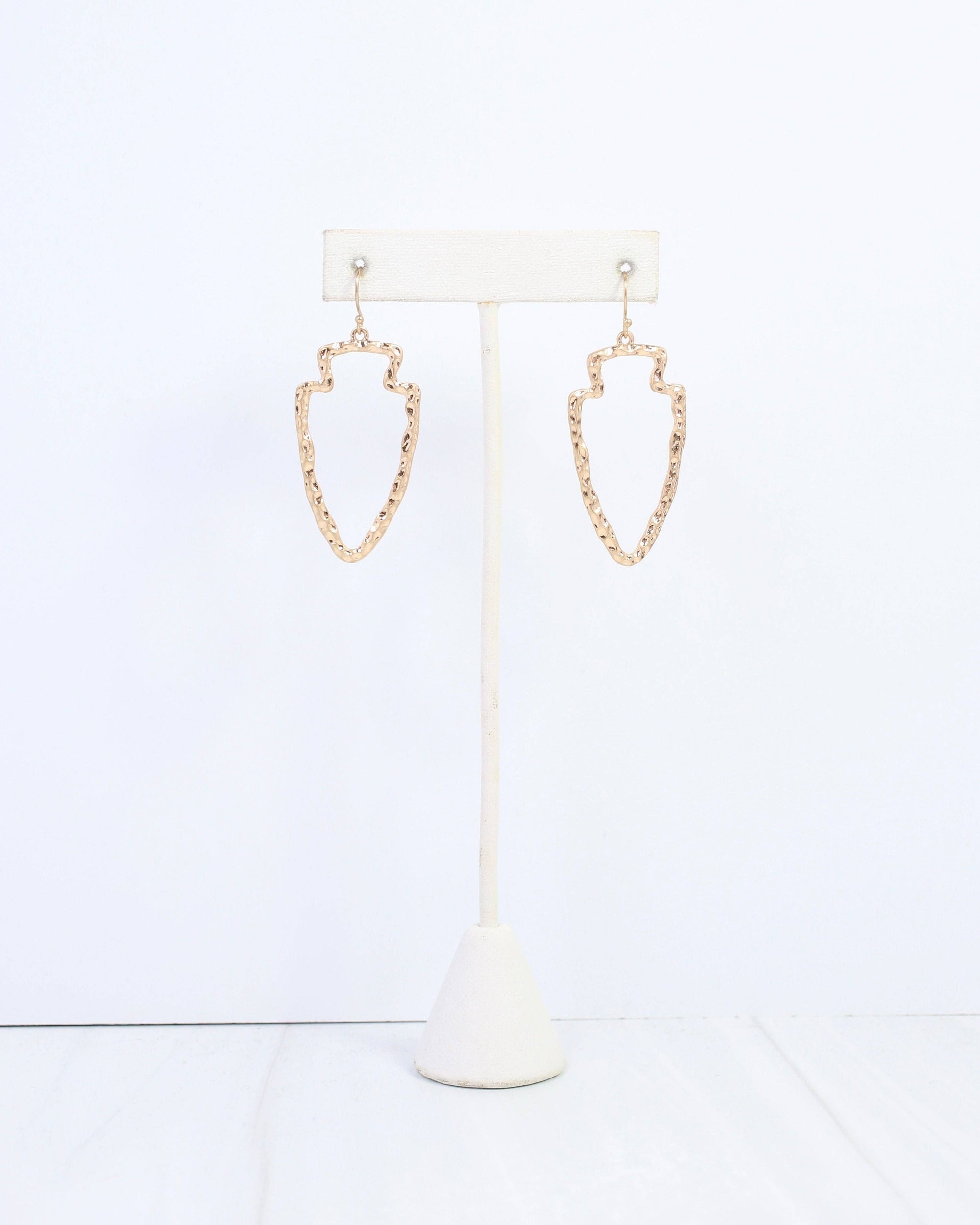 Ciara Hammered Arrowhead Dangle Earring Worn Gold