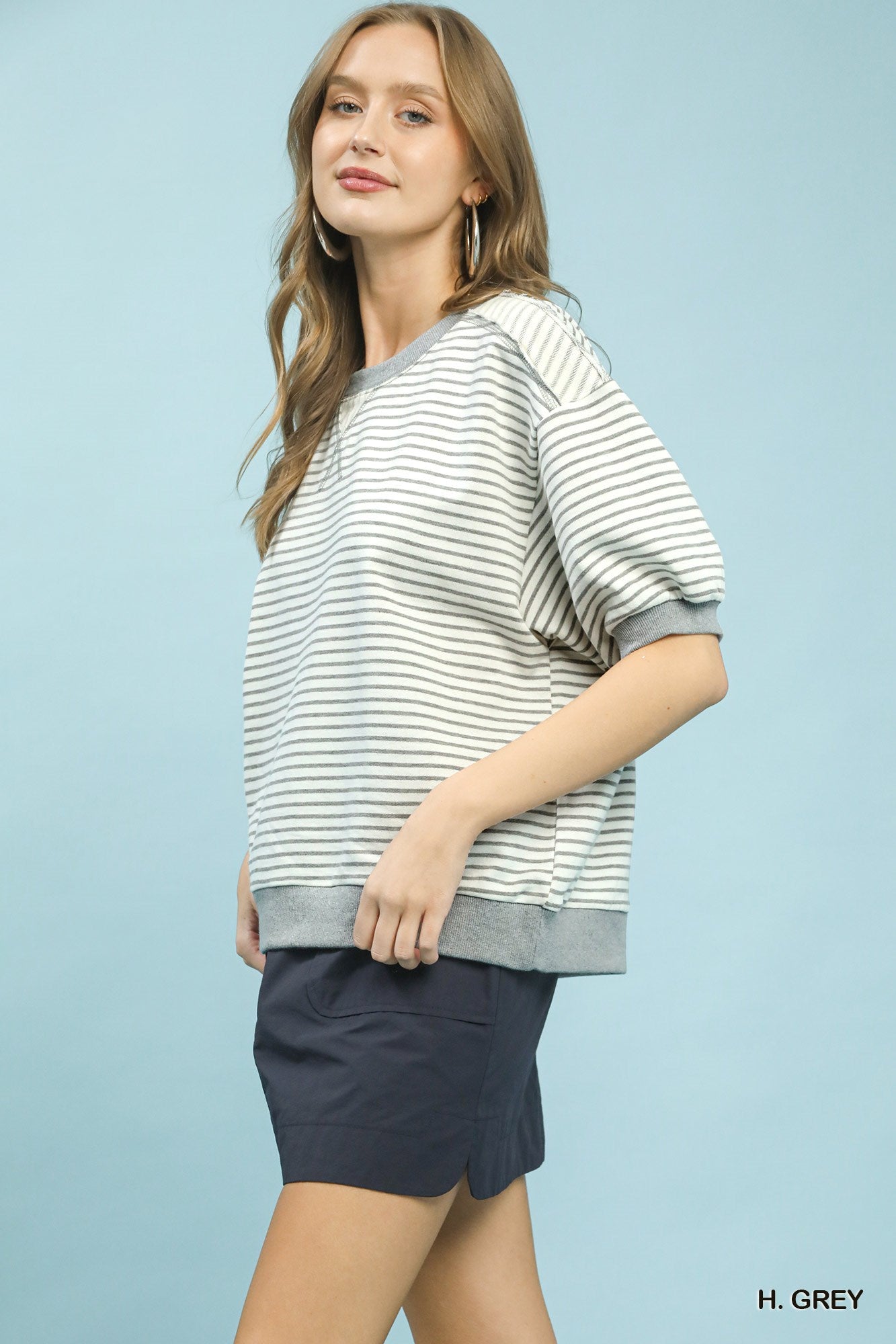 Umgee Striped Knit Short Sleeve Casual Top