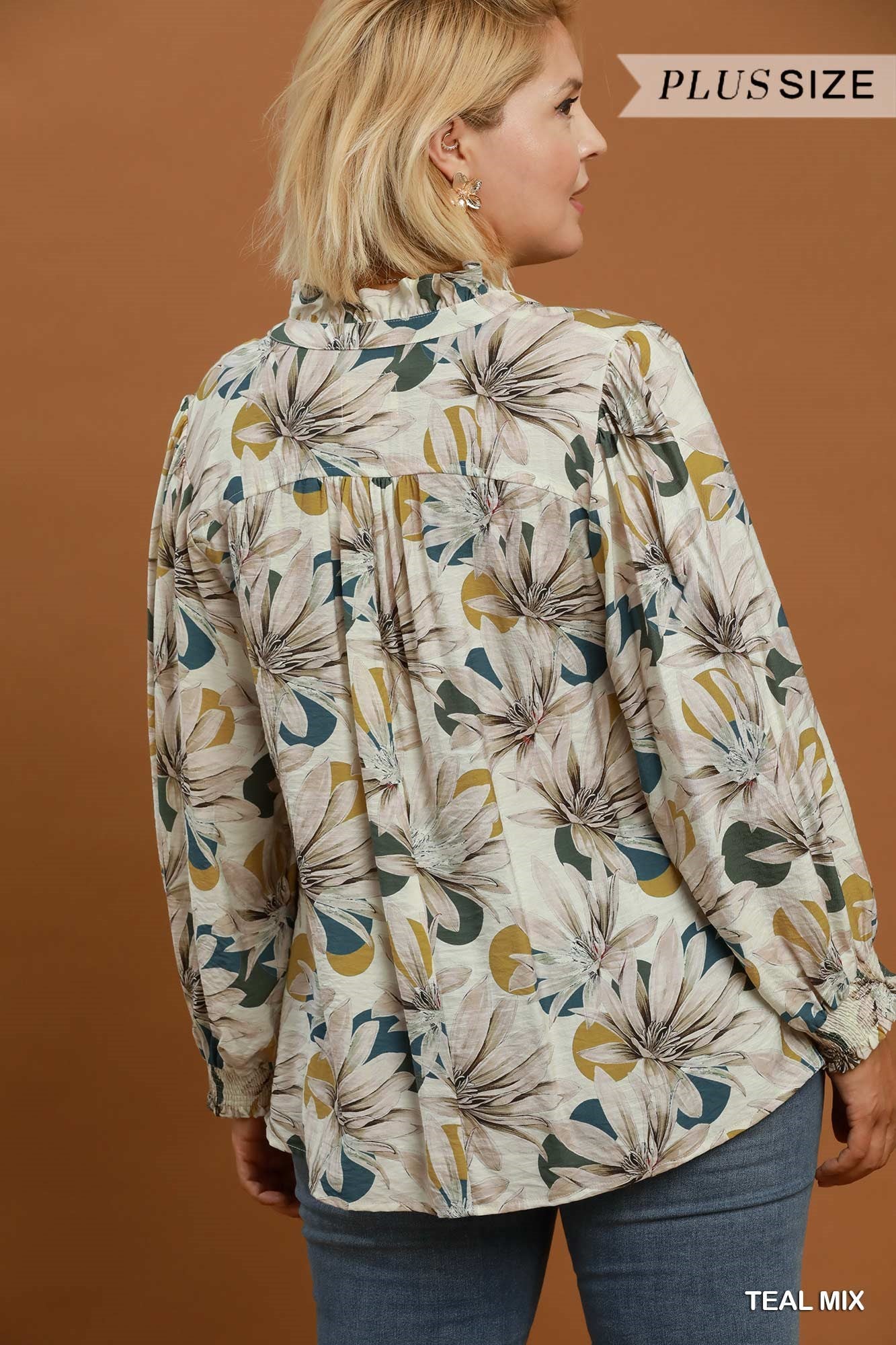 Umgee Floral Ruffle V- Neck