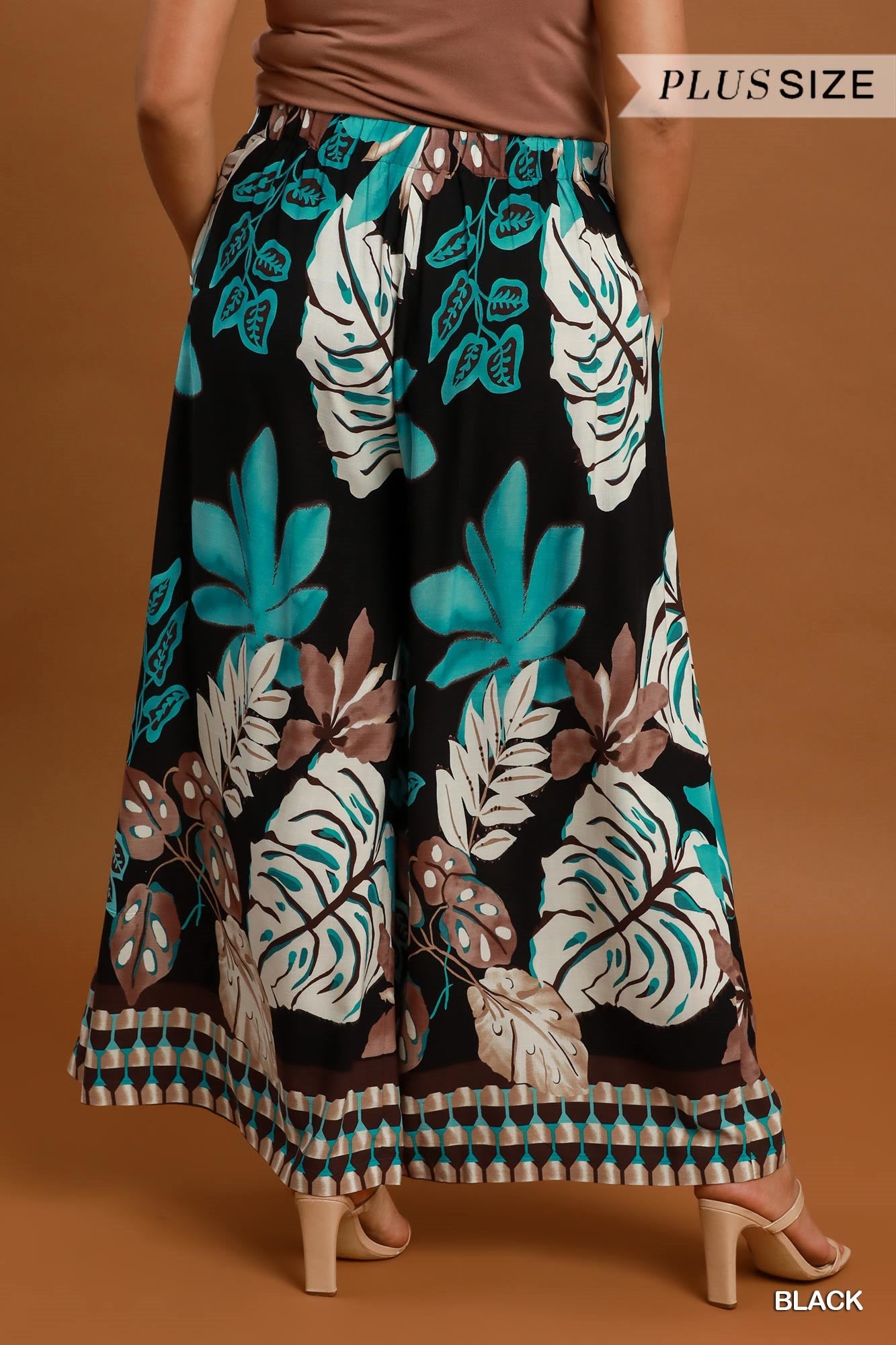 Umgee Tropical Print Wide Leg Palazzo Pants