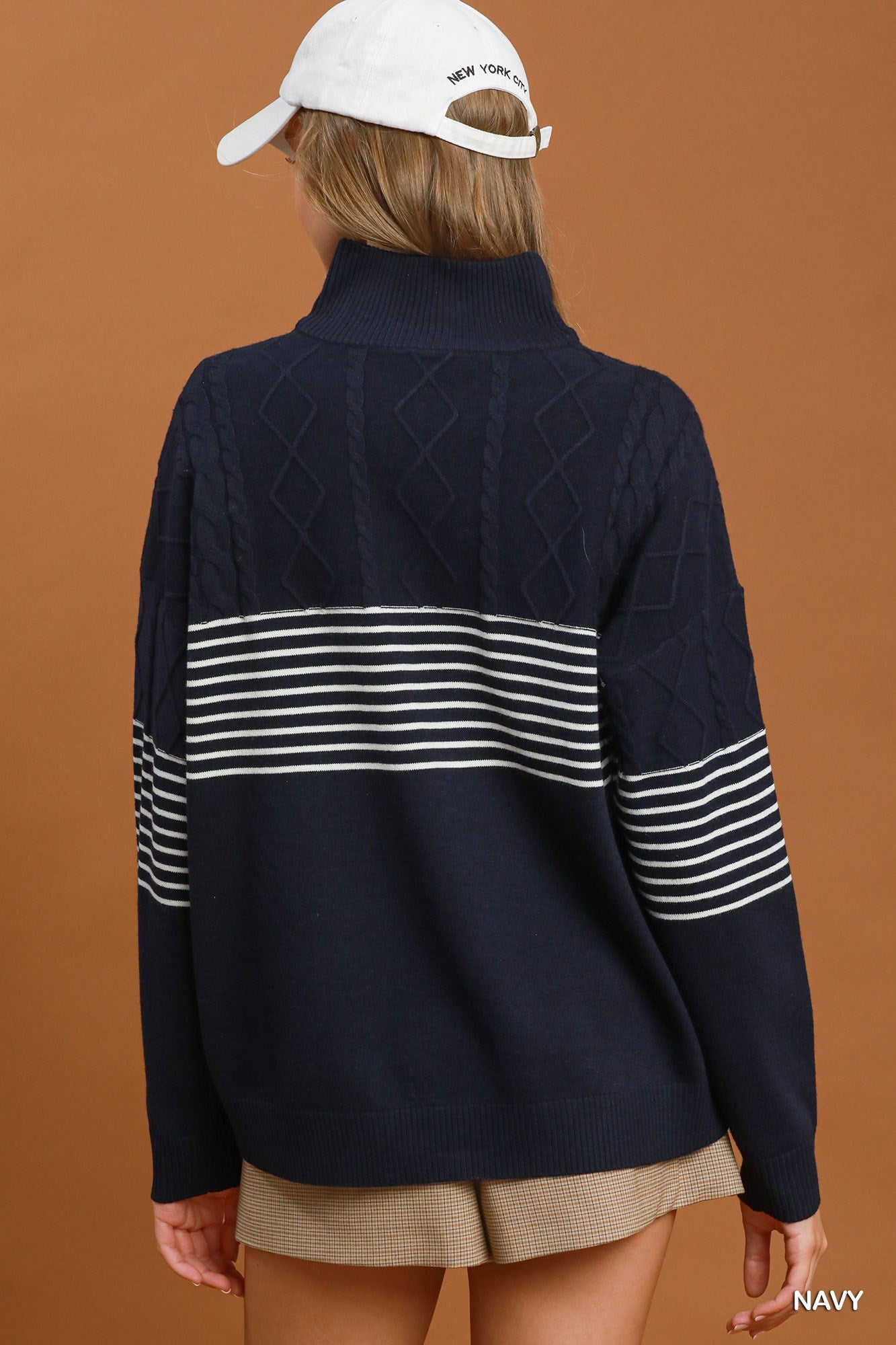 Umgee Quarter Zip Stripe Cabal Knot Sweater