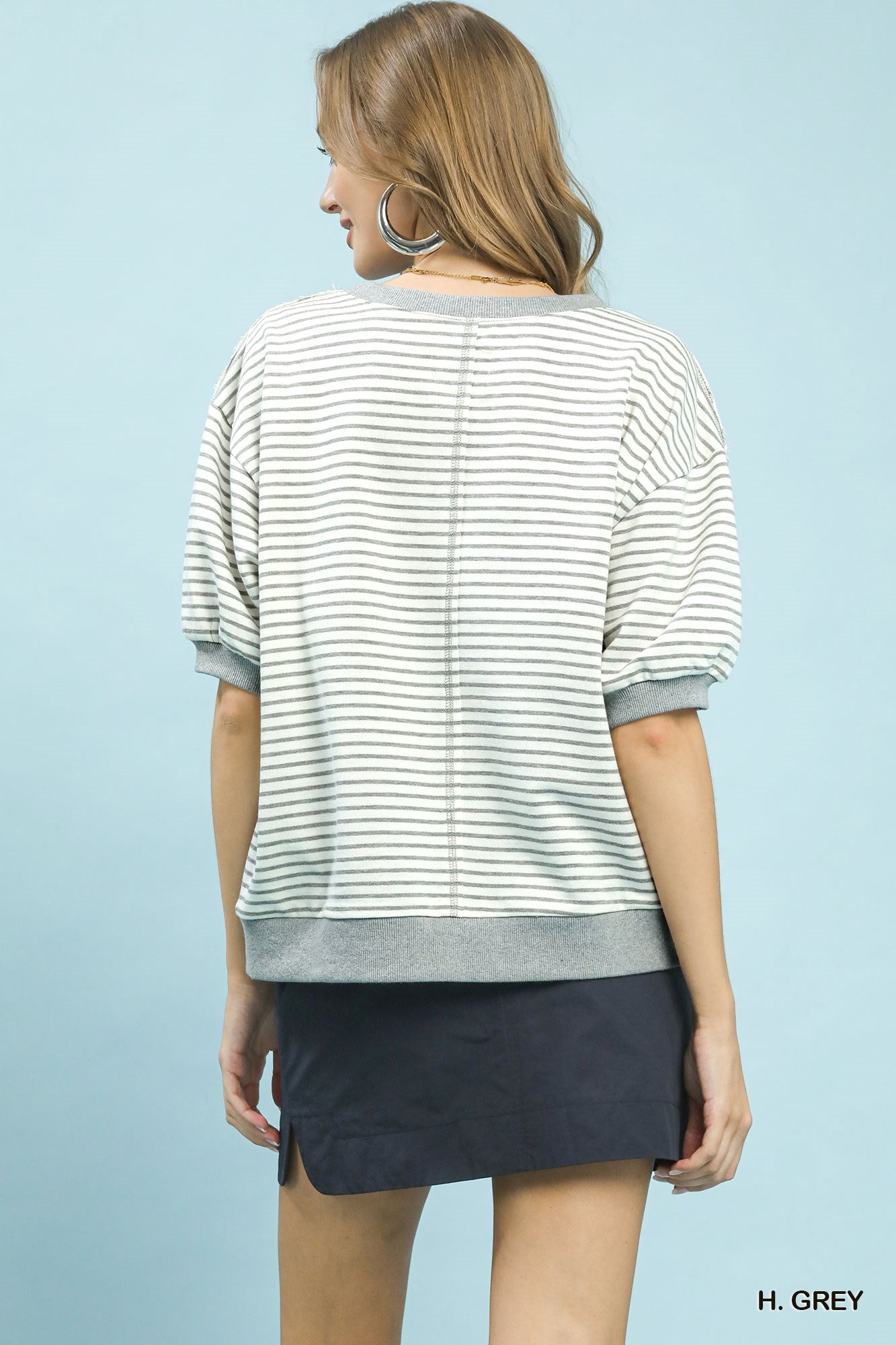 Umgee Striped Knit Short Sleeve Casual Top
