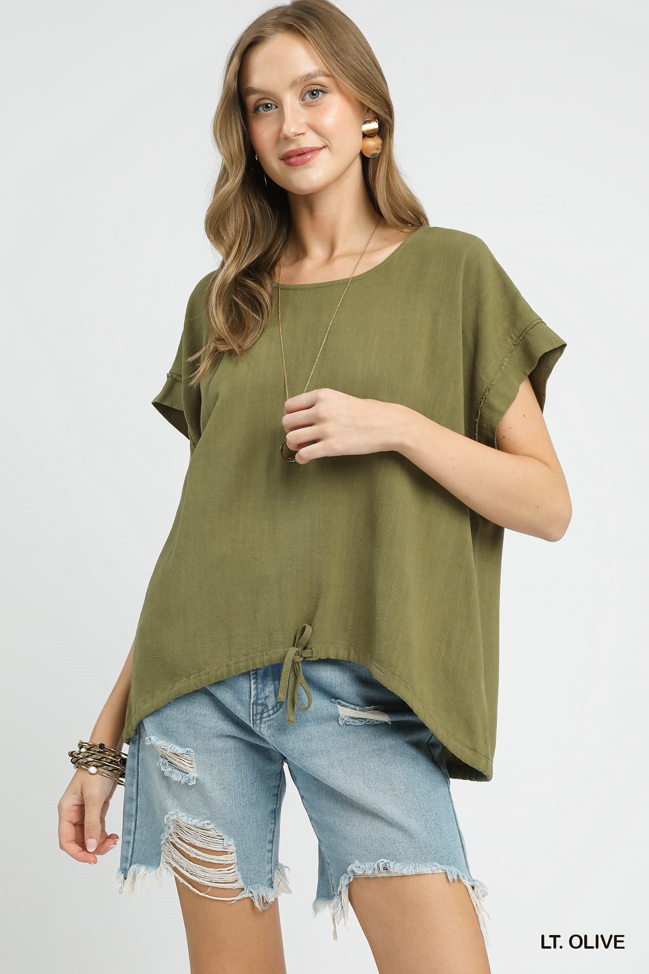 Umgee Drawstring Linen Blend Top