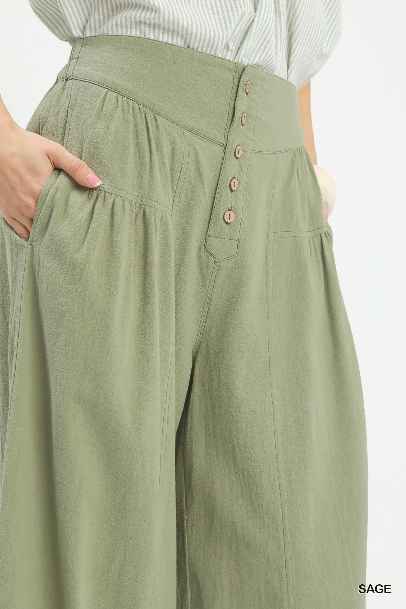 Umgee High Waist Button Front Wide Leg Pants