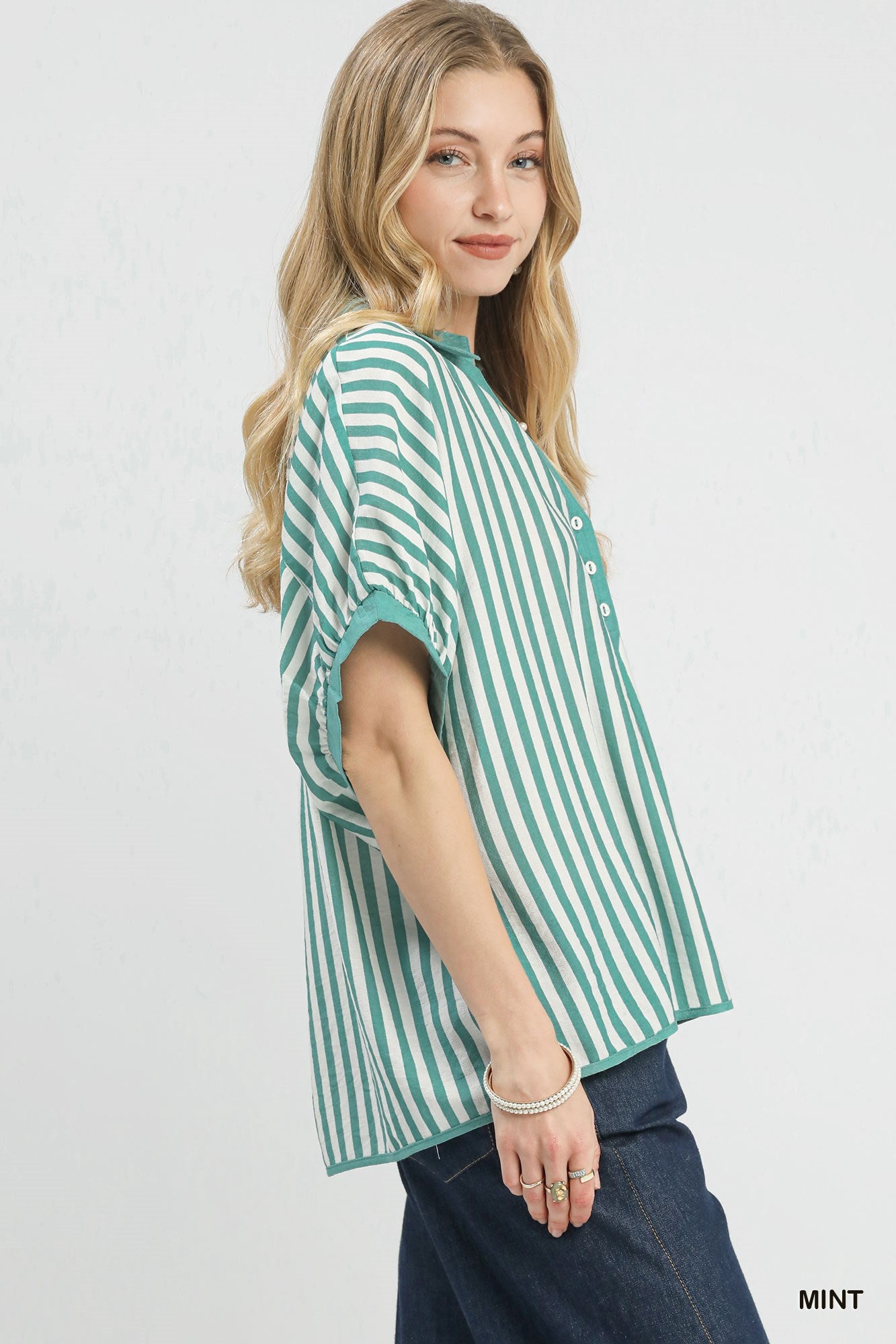 Umgee Stripe Collared Oversized Top
