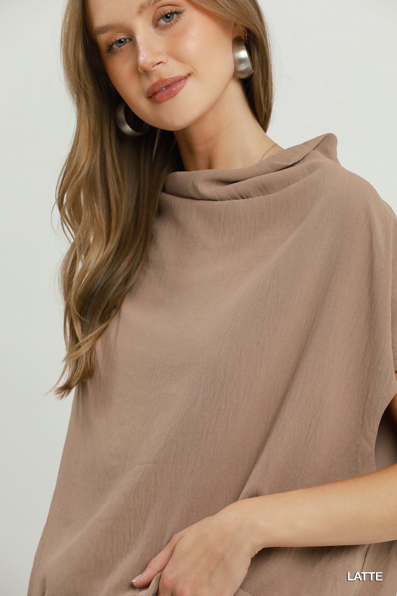 Umgee Draped Mock Neck Oversized Blouse