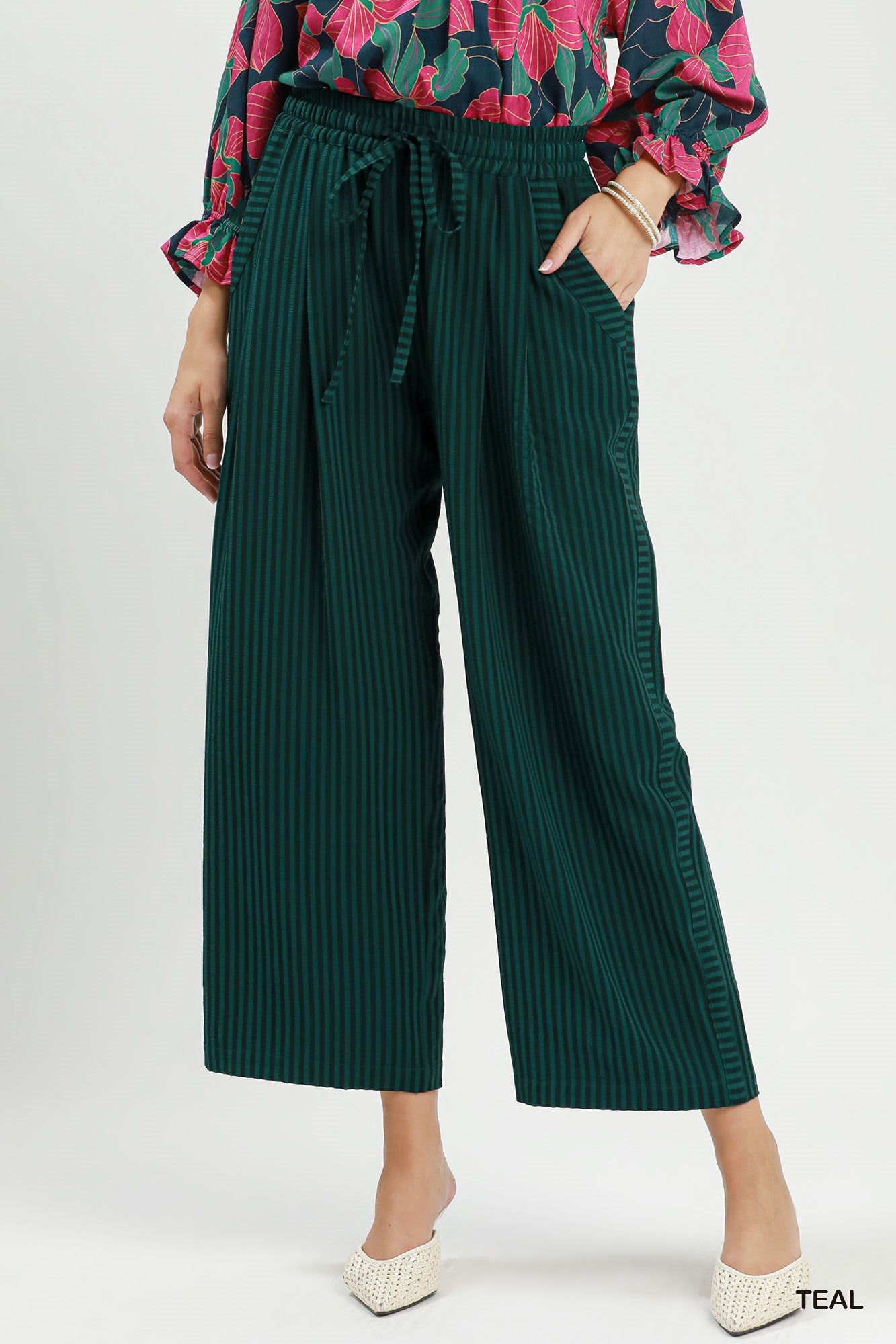 Umgee Vertical Striped Wide Leg Pants
