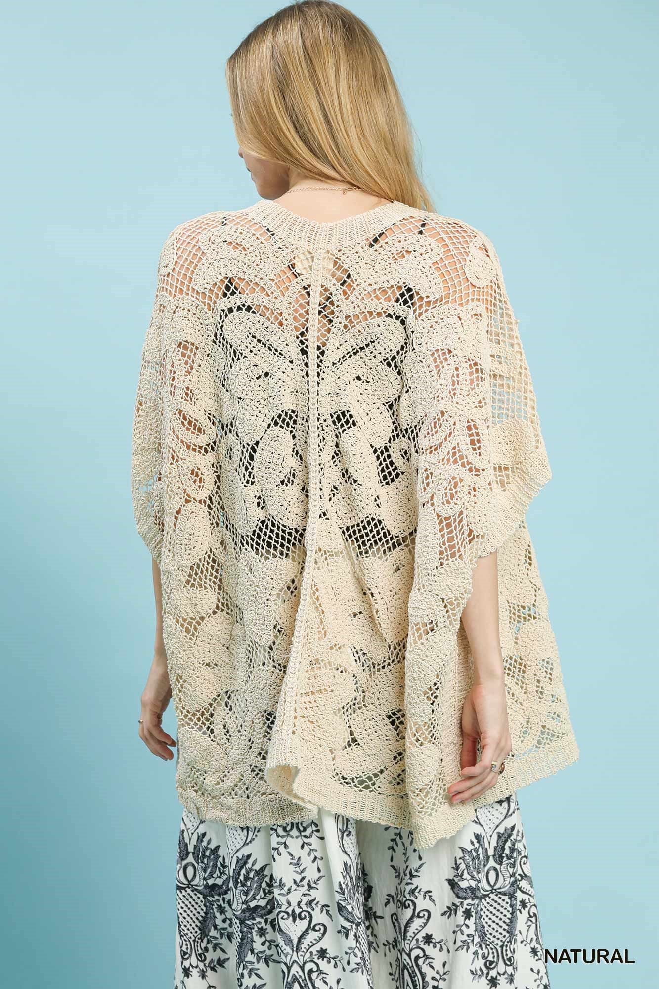 Umgee Open Knit Crochet Kimono Cardigan