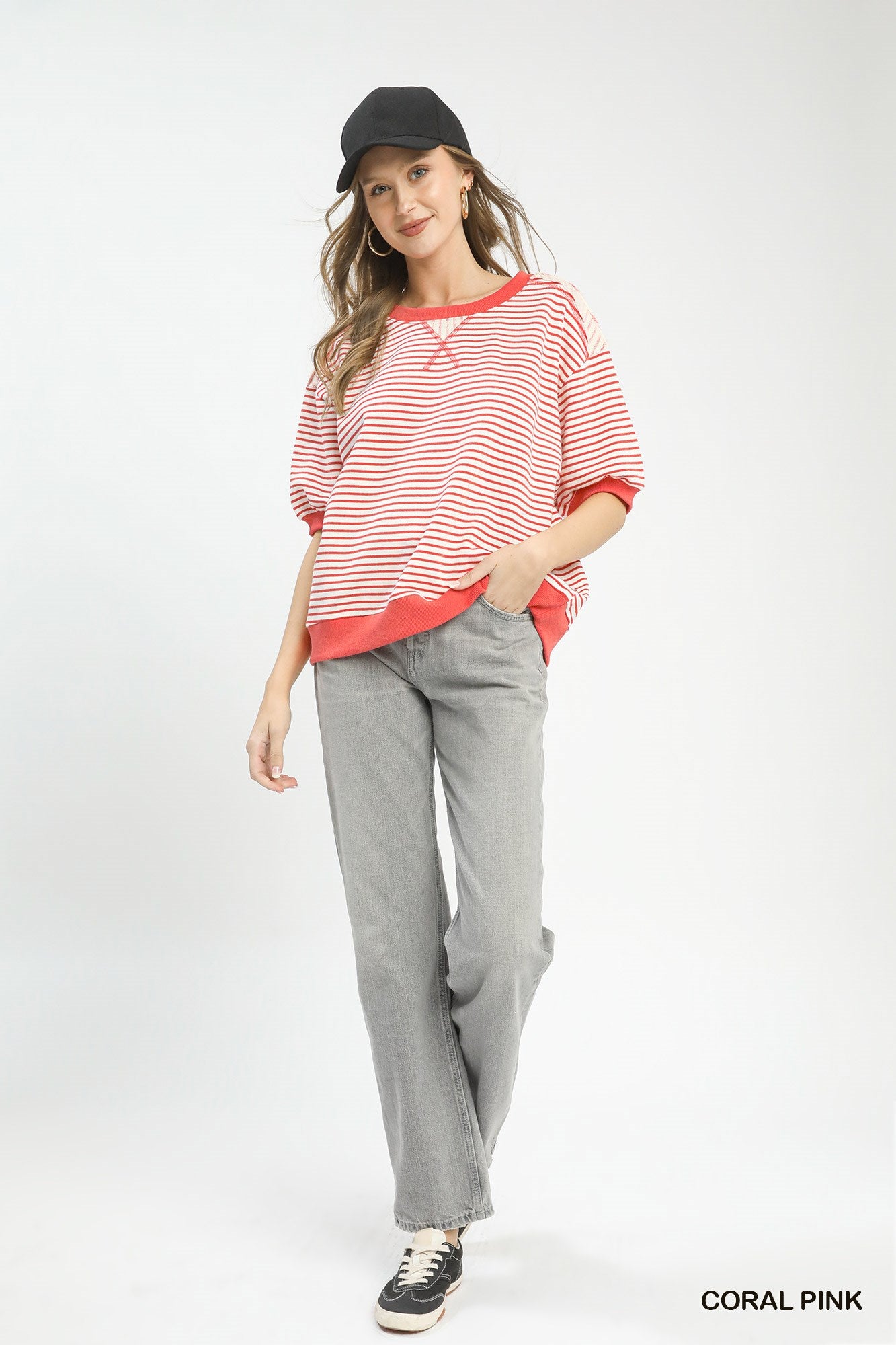 Umgee Striped Knit Short Sleeve Casual Top