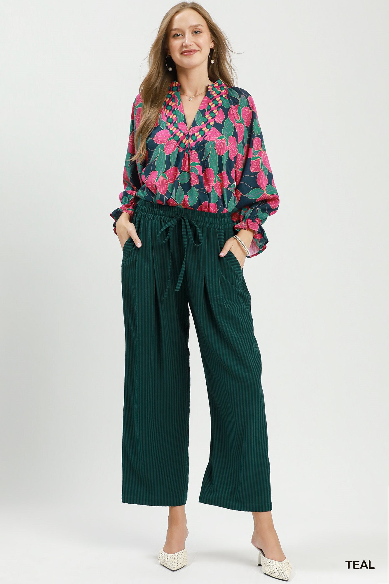 Umgee Vertical Striped Wide Leg Pants