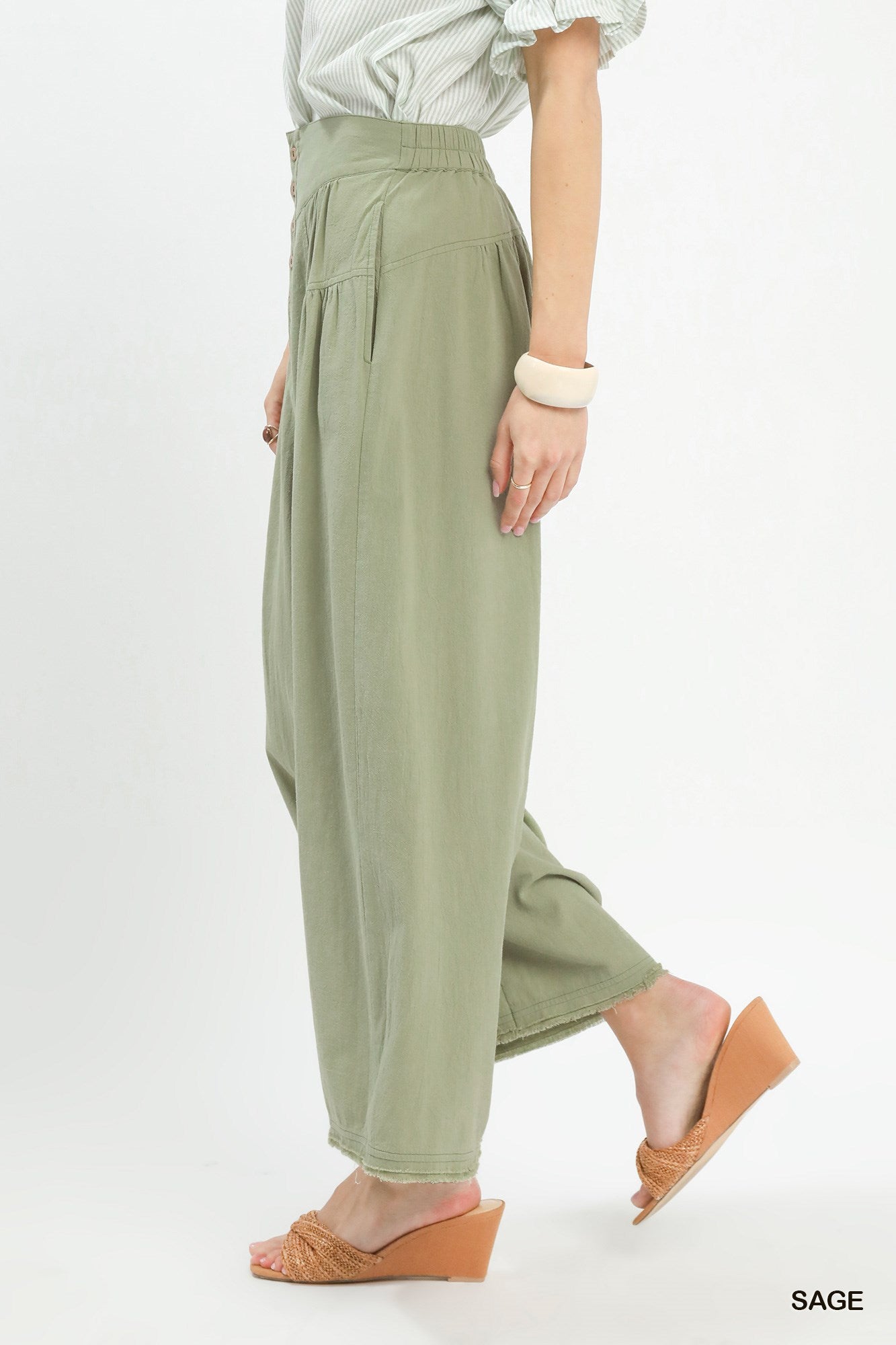 Umgee High Waist Button Front Wide Leg Pants