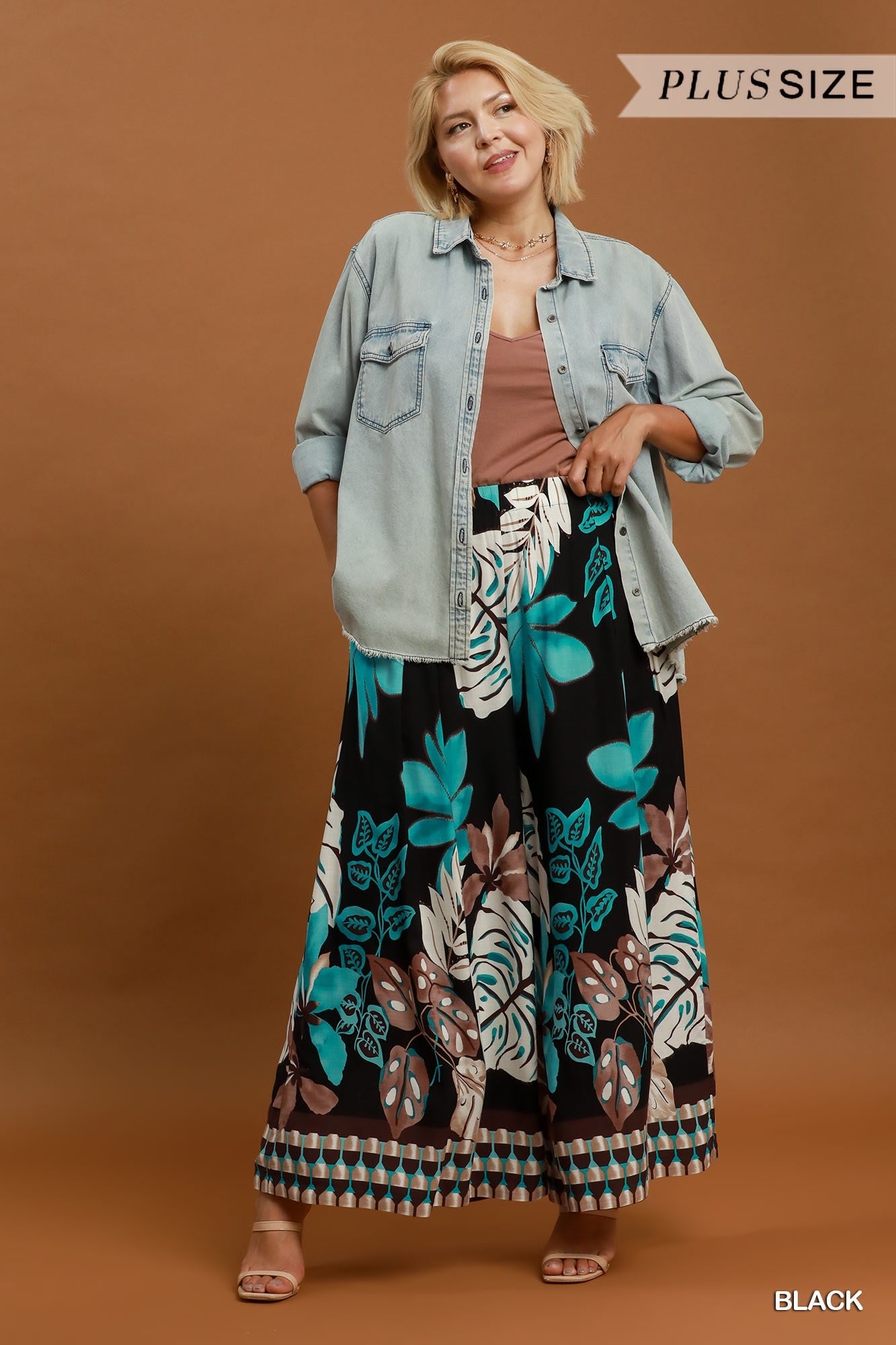 Umgee Tropical Print Wide Leg Palazzo Pants
