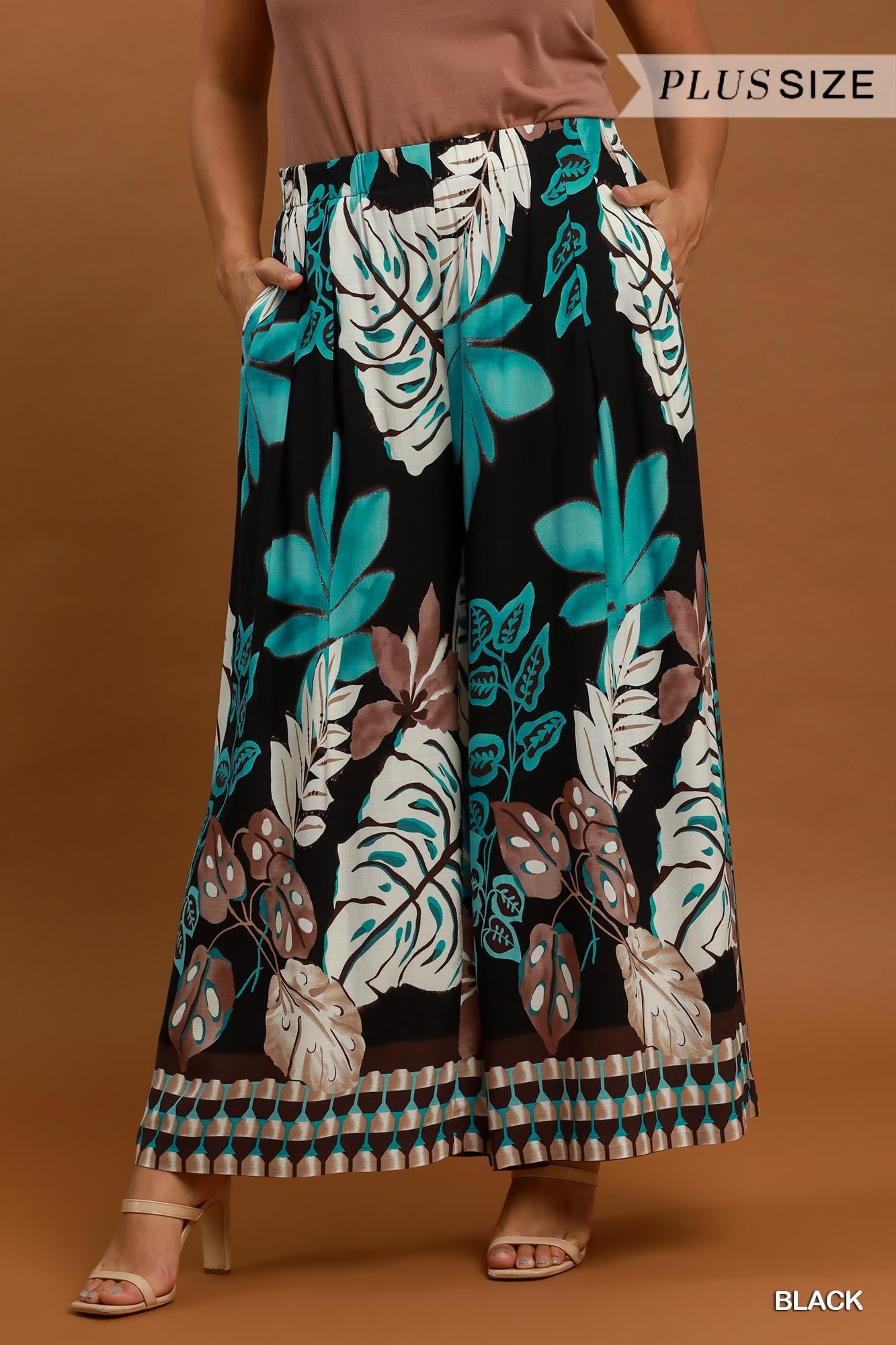 Umgee Tropical Print Wide Leg Palazzo Pants