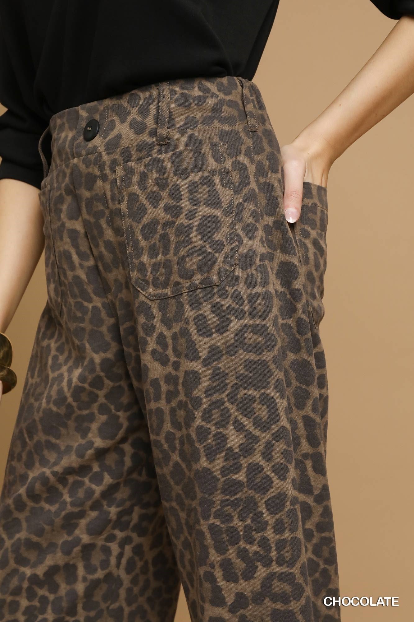 Umgee Leopard Wide Leg Pants