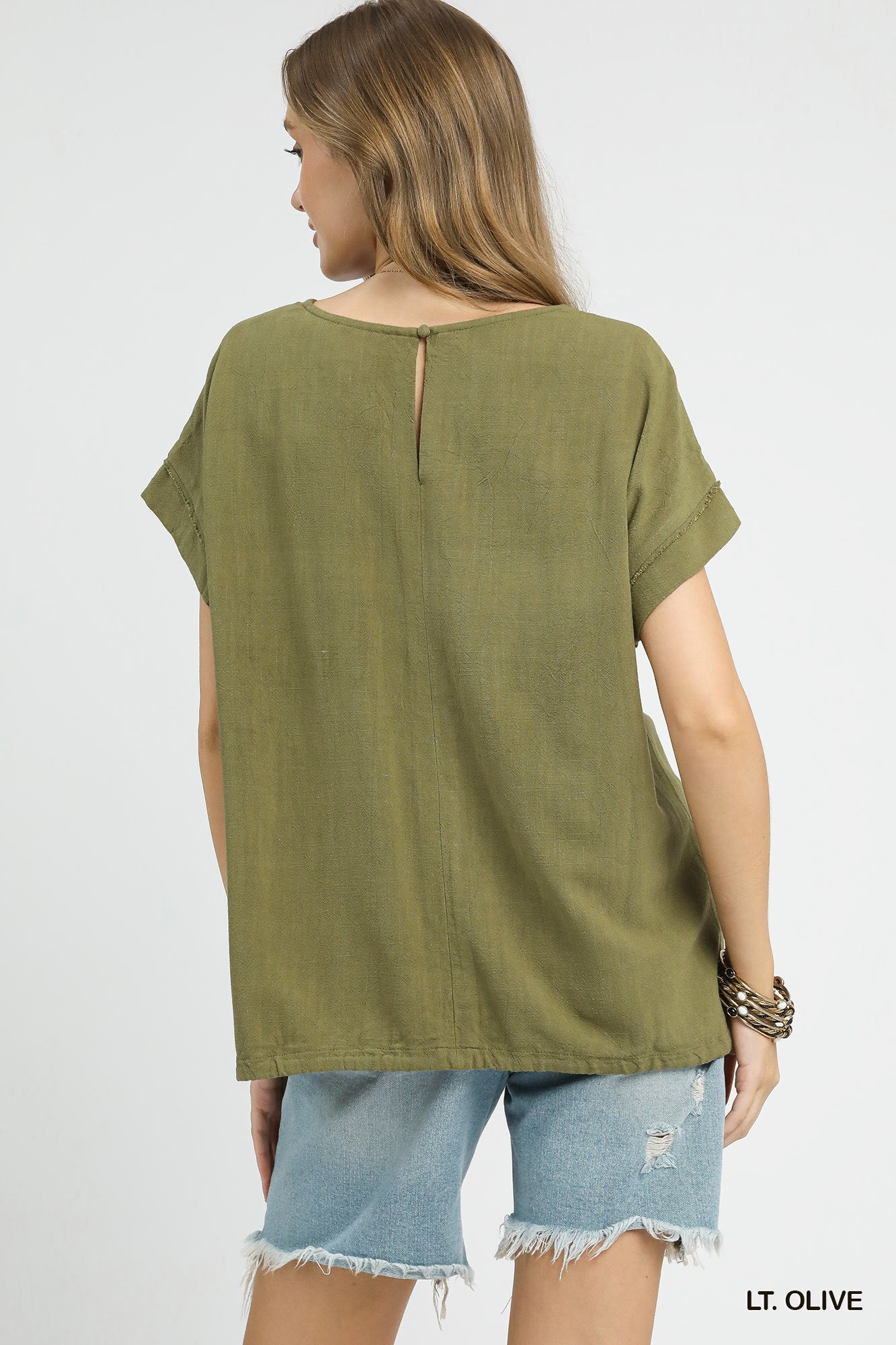 Umgee Drawstring Linen Blend Top