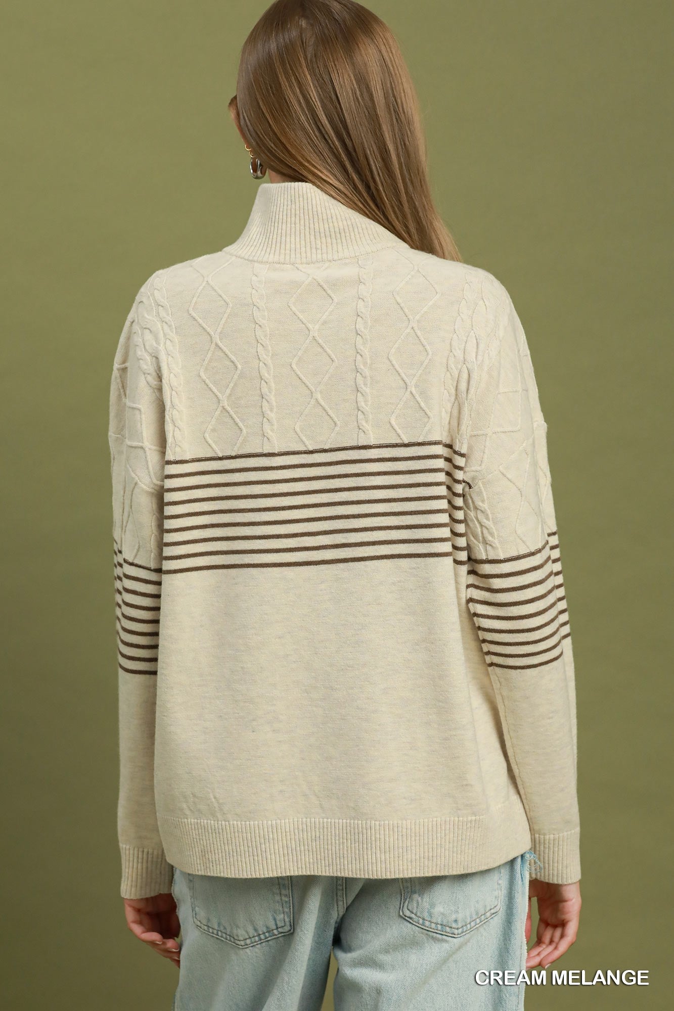 Umgee Quarter Zip Stripe Cabal Knot Sweater