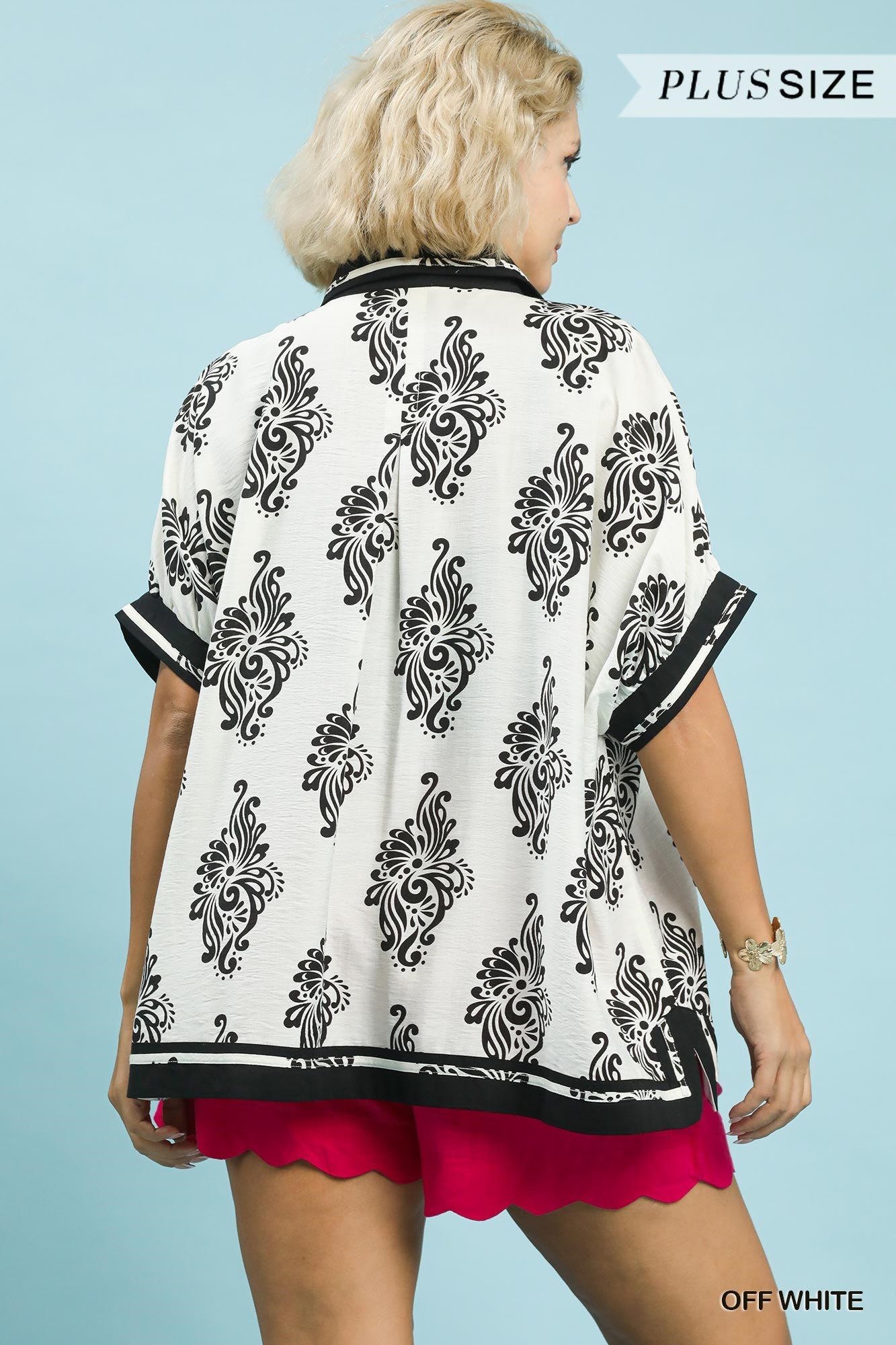 Umgee Abstract Print Button-Front Blouse