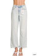 ZENANA DISTRESSED RAW HEM DENIM PANTS