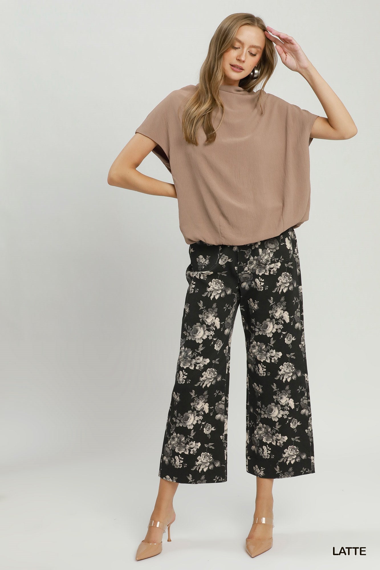 Umgee Draped Mock Neck Oversized Blouse