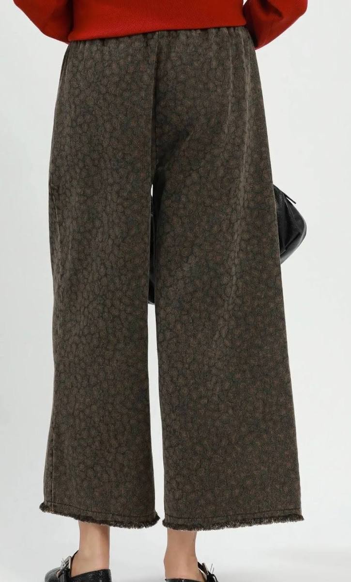 Umgee Leopard Print Frayed Hem Wide Leg Pants