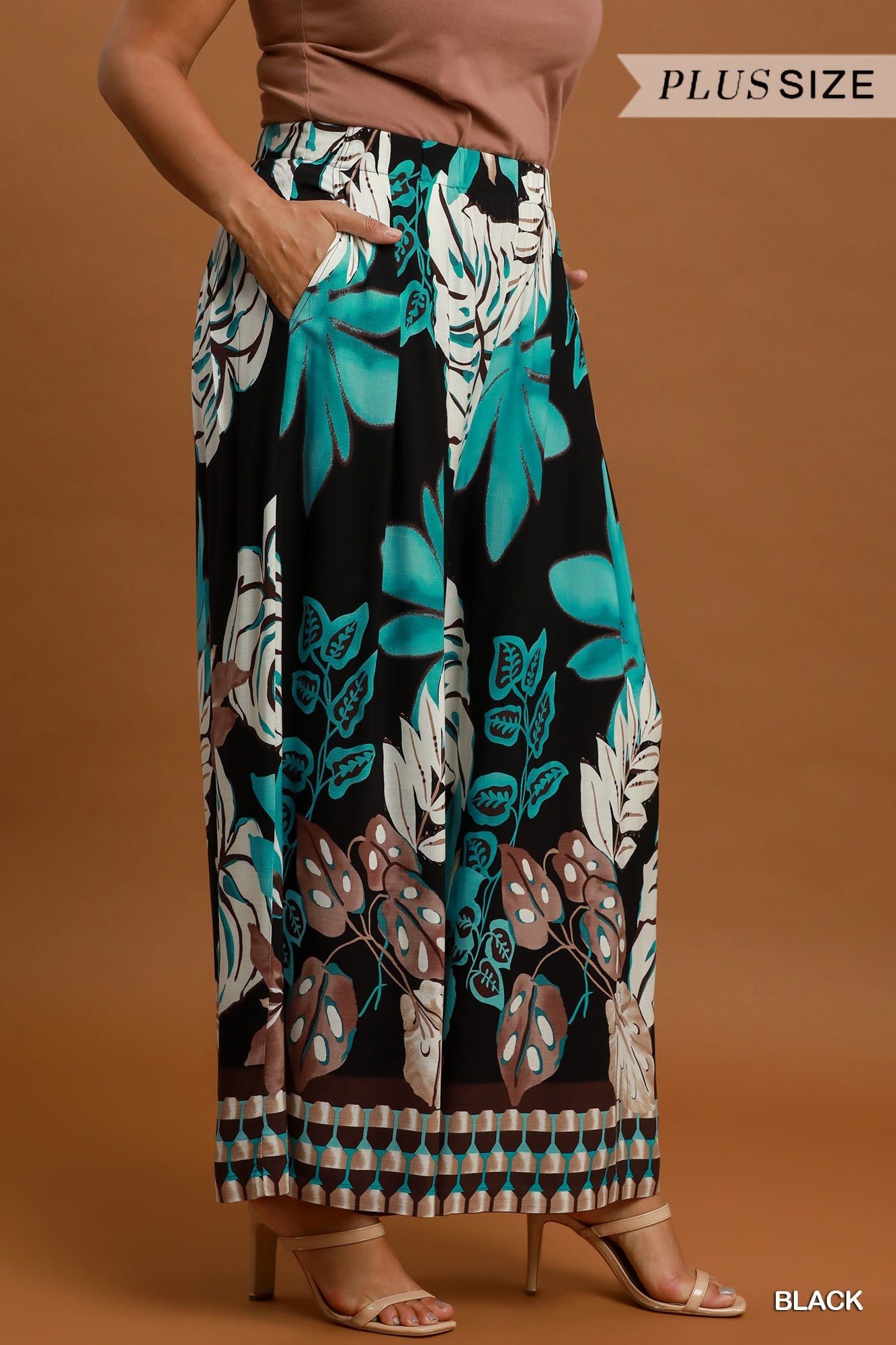 Umgee Tropical Print Wide Leg Palazzo Pants