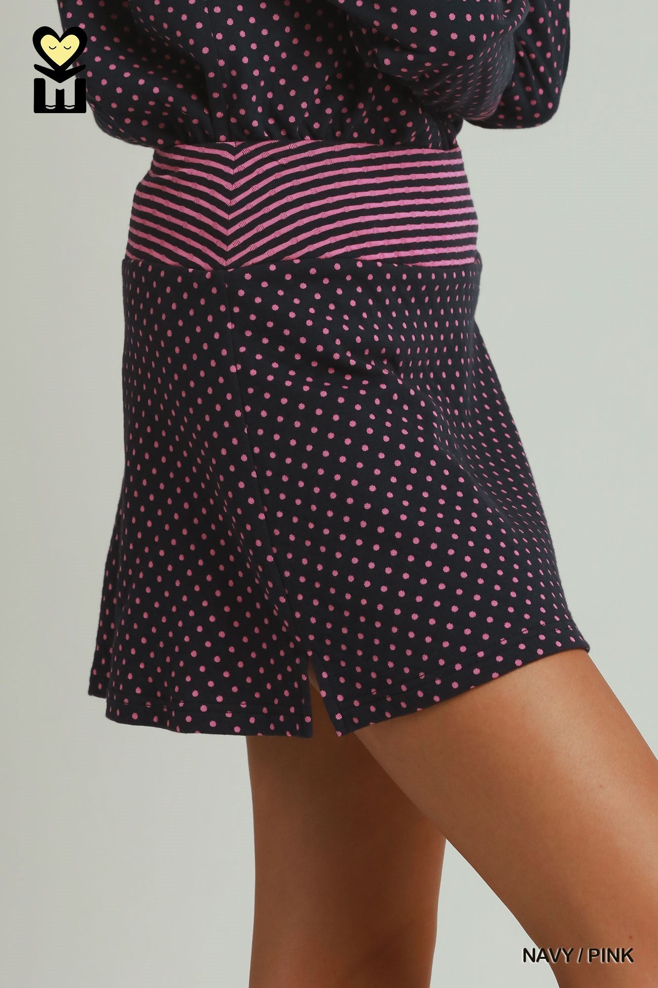 MOHME by Umgee Polka Dot Stripe - Waistband Skort