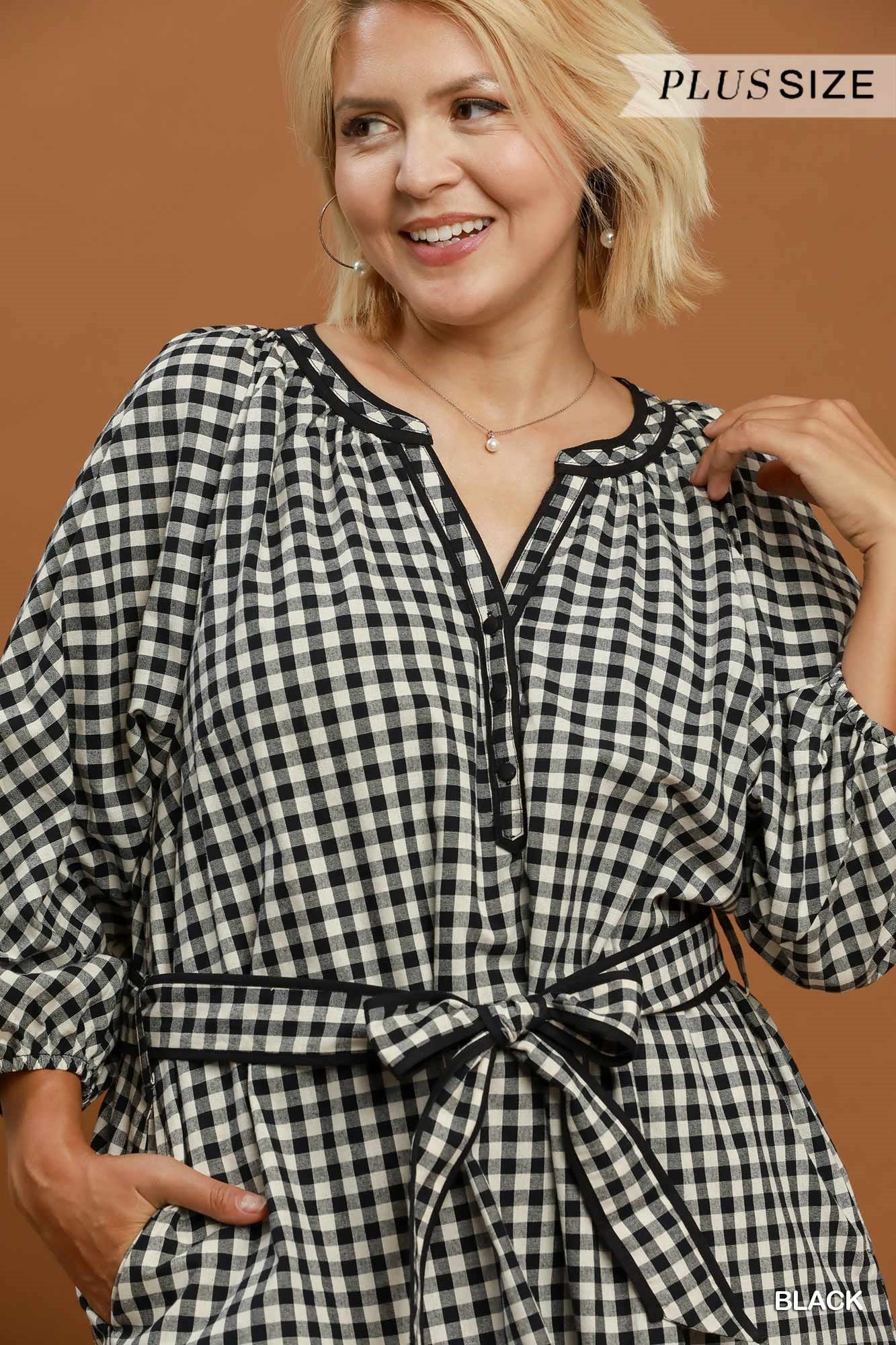 Umgee Gingham Belted Dress