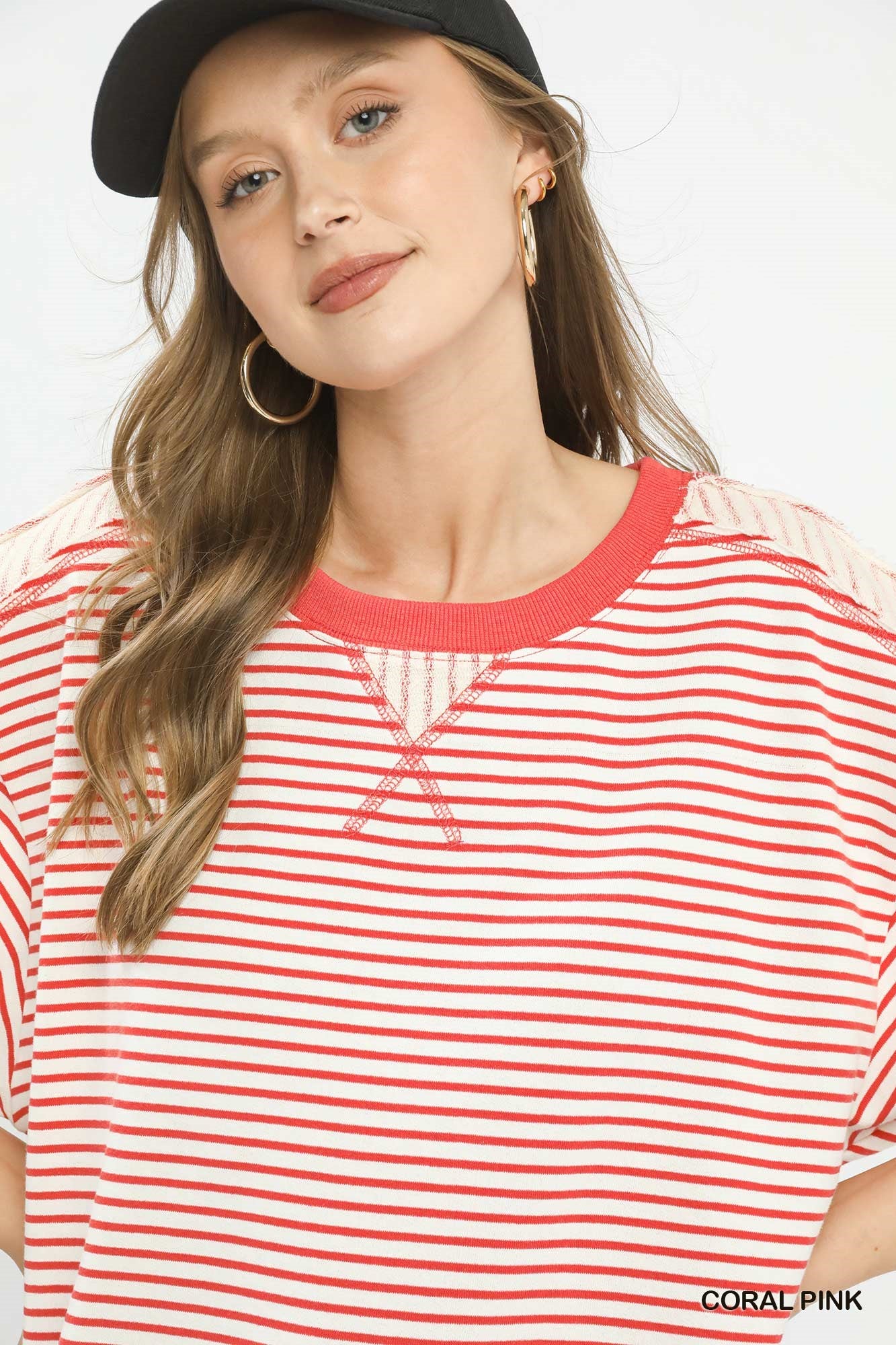 Umgee Striped Knit Short Sleeve Casual Top