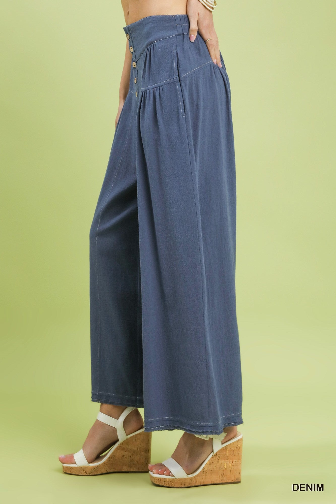 Umgee High Waist Button Front Wide Leg Pants