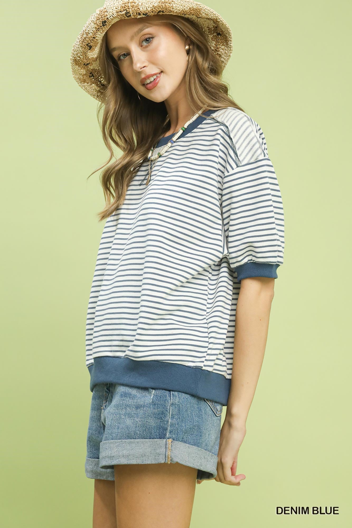 Umgee Striped Knit Short Sleeve Casual Top