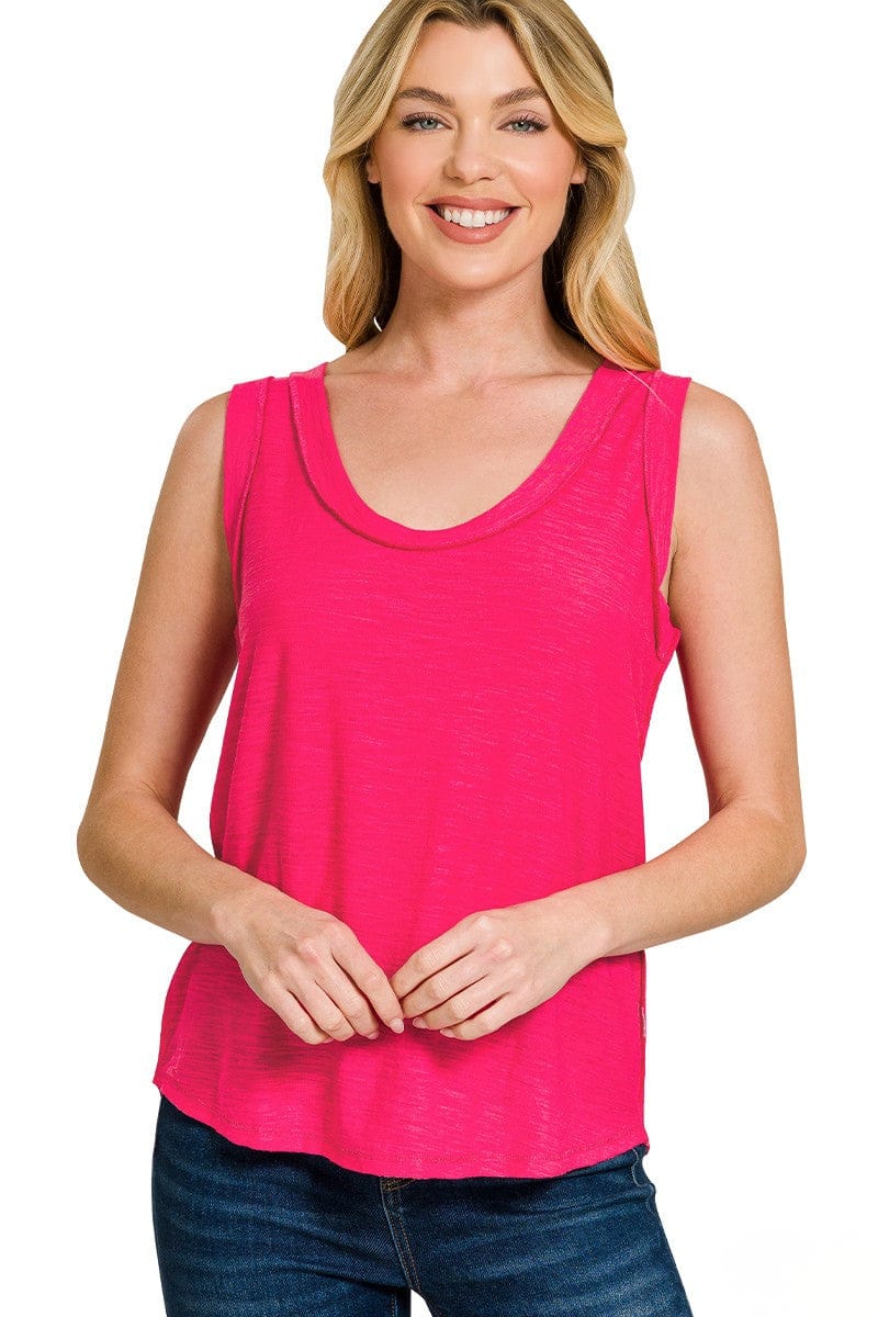 Zenana Slub Raw Edge Detail Tank Top
