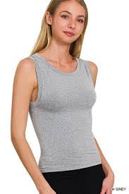 ZENANA CROPPED SEAMLESS ROUND NECK TANK TOP