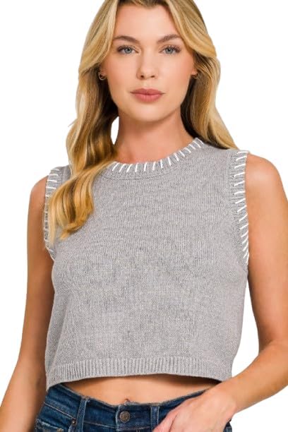 ZENANA STITCH DETAILED CROPPED SWEATER VEST