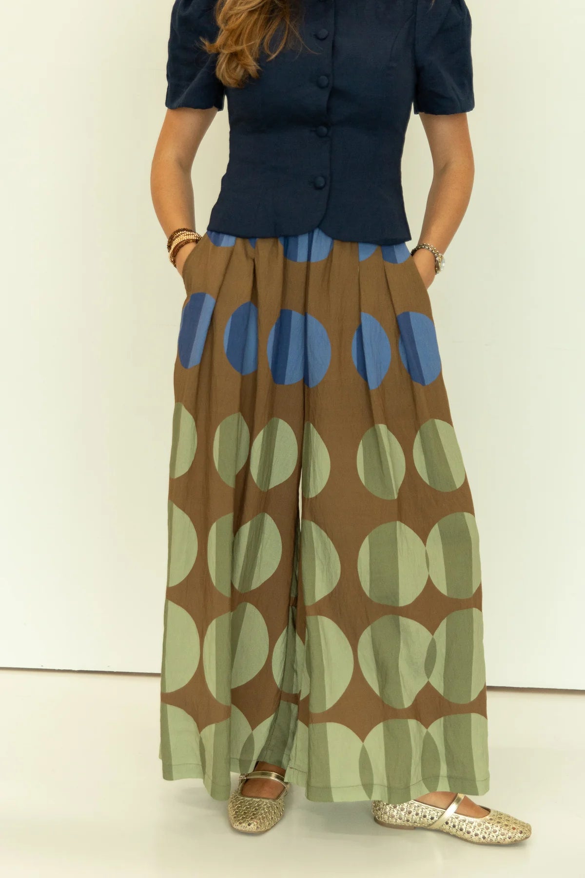 Umgee Exclusive Print Oversized Dot Wide Leg Pants