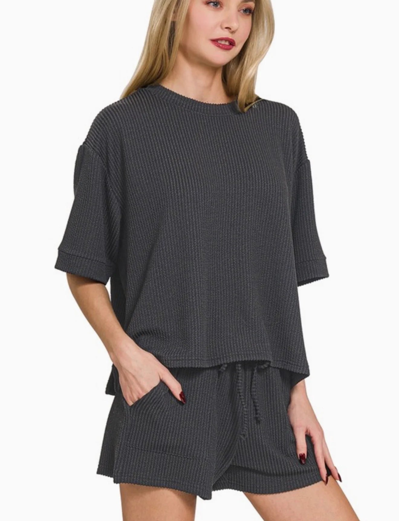 Corded Rib Tee & Shorts 2pc Set