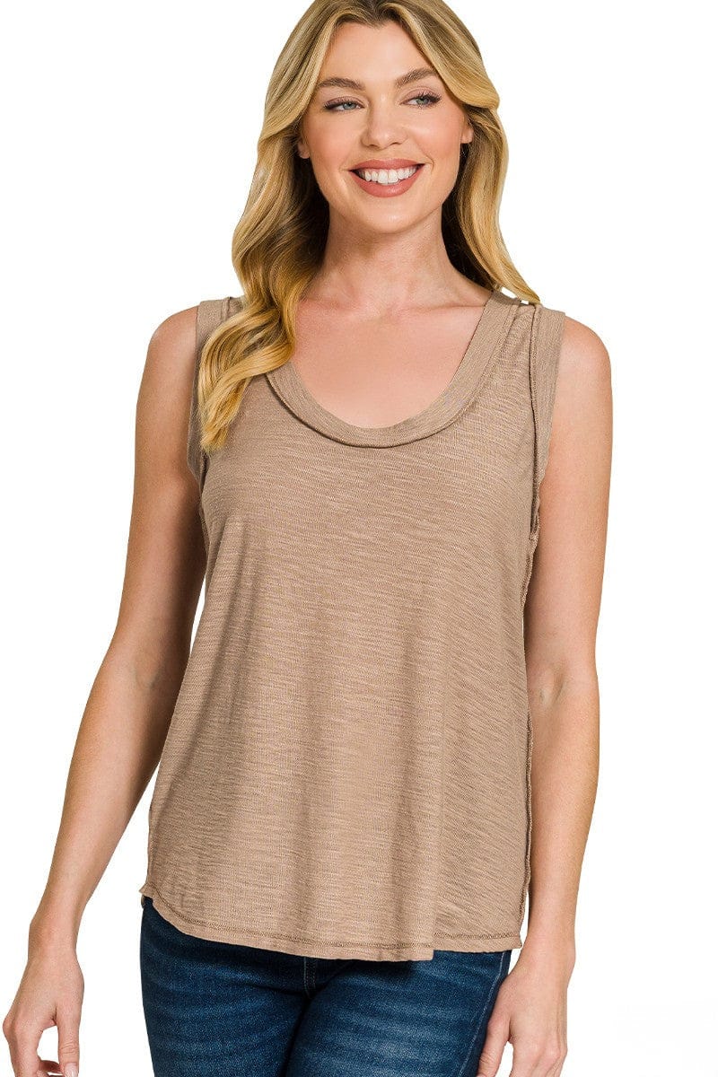 Zenana Slub Raw Edge Detail Tank Top
