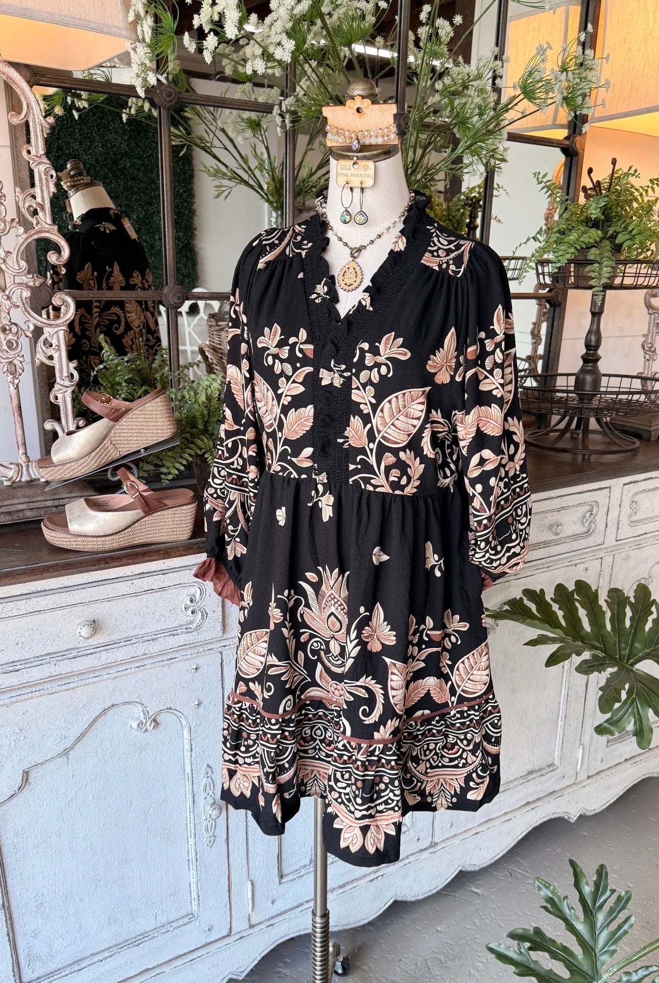 Umgee Boho Border Print Ruffle Mini Dress
