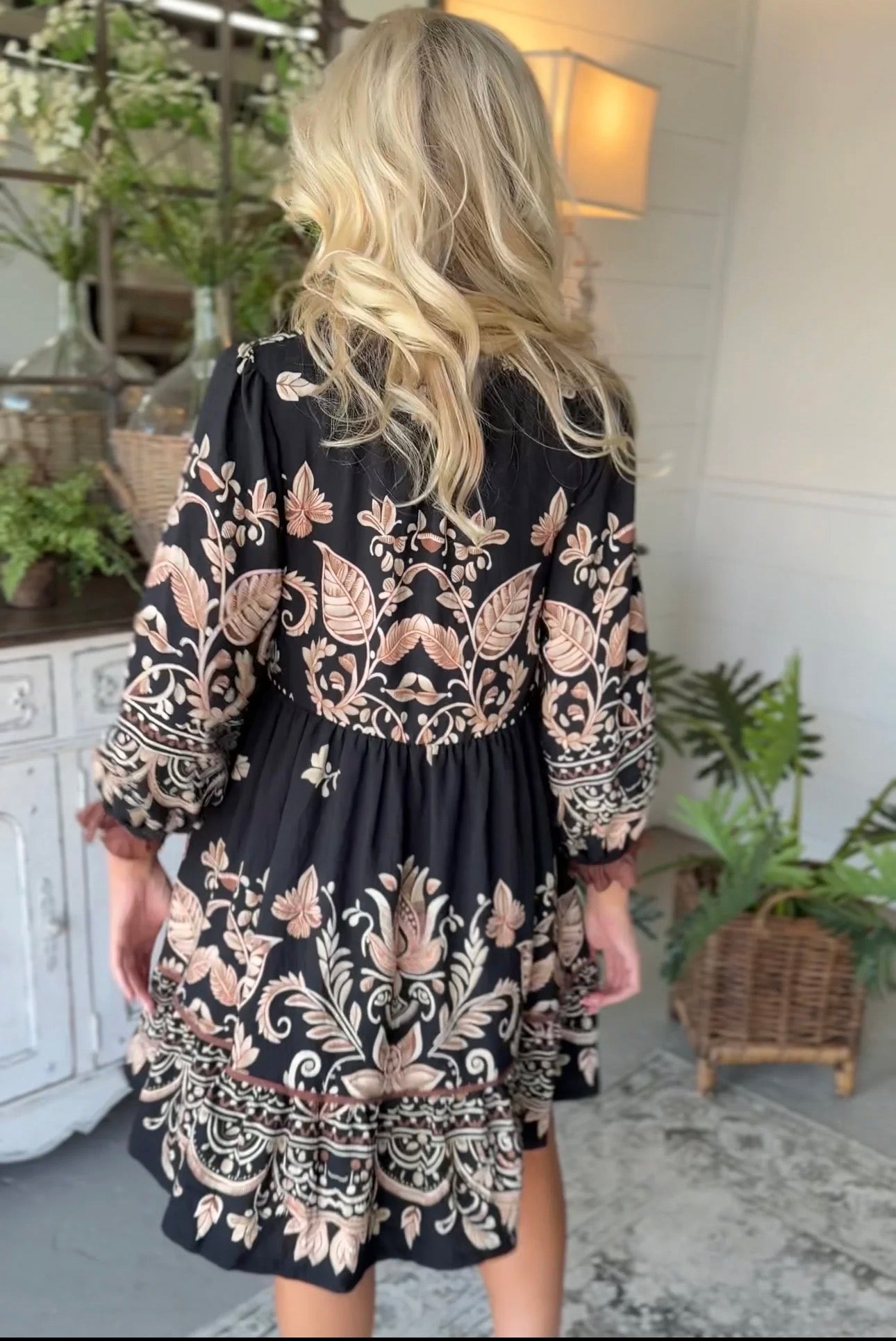 Umgee Boho Border Print Ruffle Mini Dress