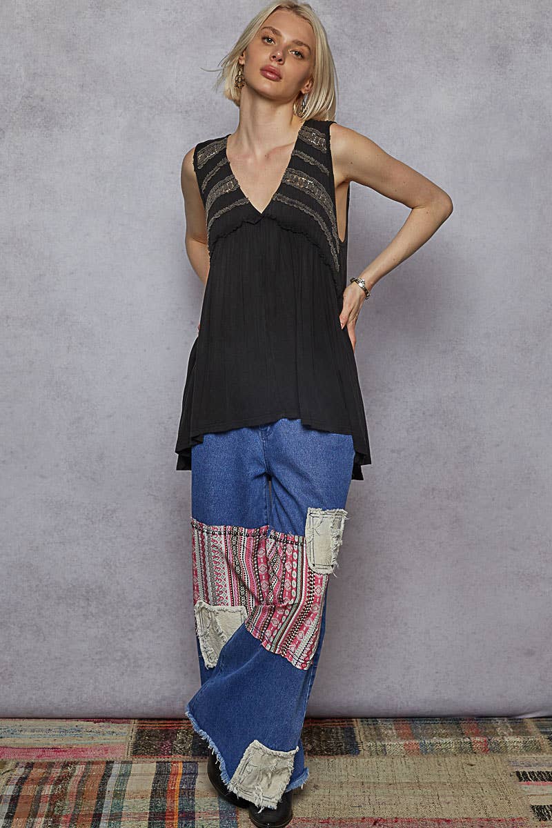 Sleeveless Loose Fit V-Neck Babydoll Casual Knit Top SALE