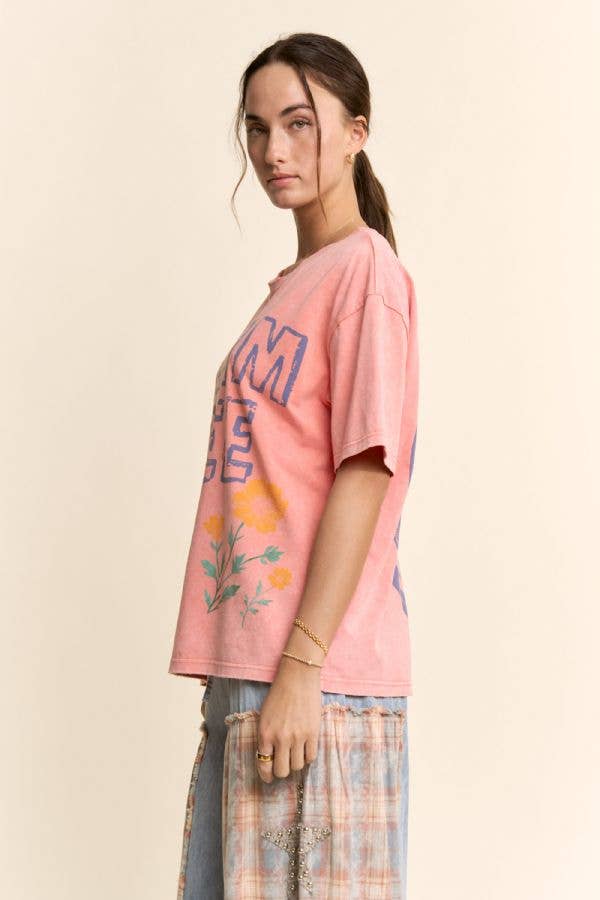 DT62115-DREAM FREE FLORAL GRAPHIC MINERAL WASH TOP