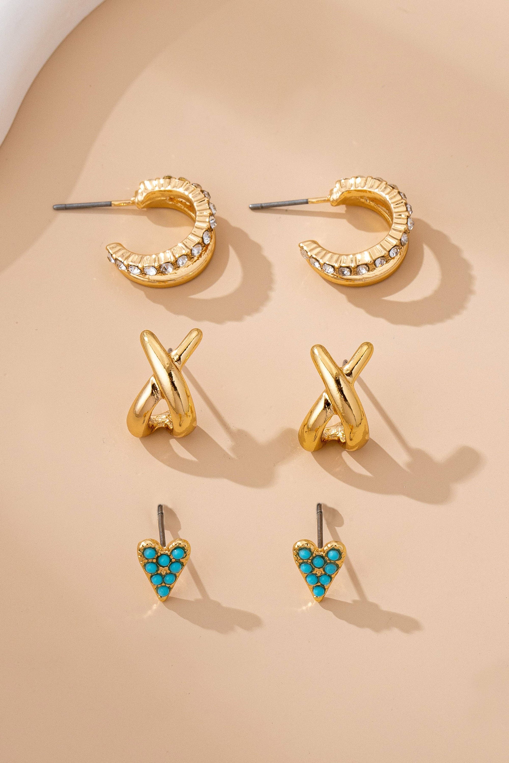 Turquoise & Crystal Mixed Earring Set