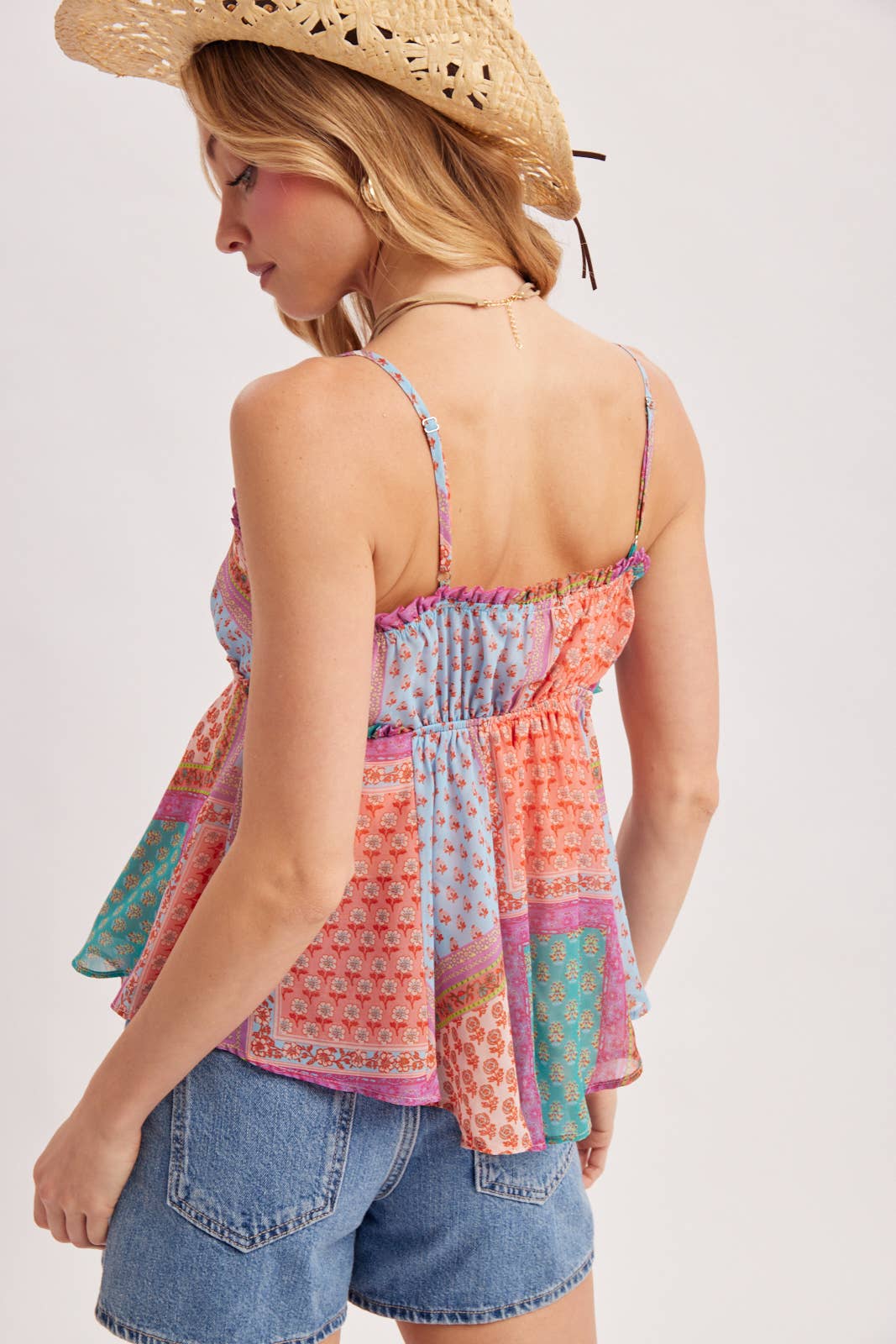 BOHO PATCHWORK PRINTE V-NECK TANK TOP