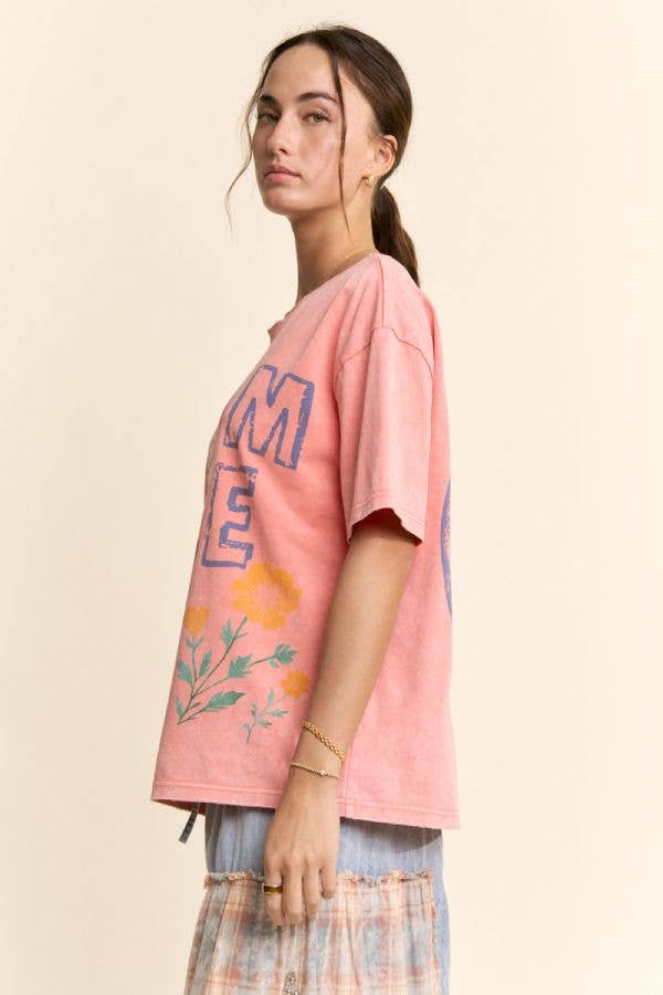 DT62115-DREAM FREE FLORAL GRAPHIC MINERAL WASH TOP