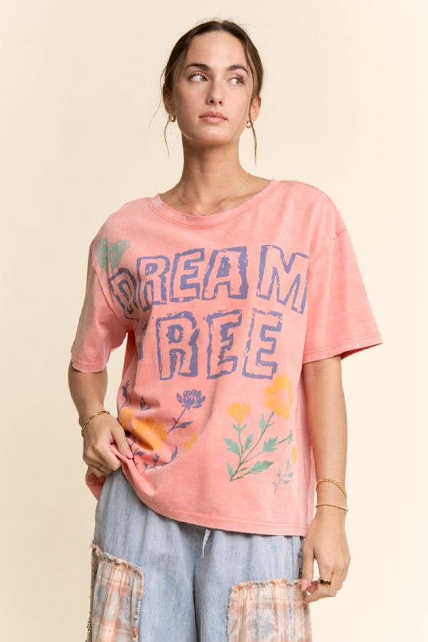 DT62115-DREAM FREE FLORAL GRAPHIC MINERAL WASH TOP