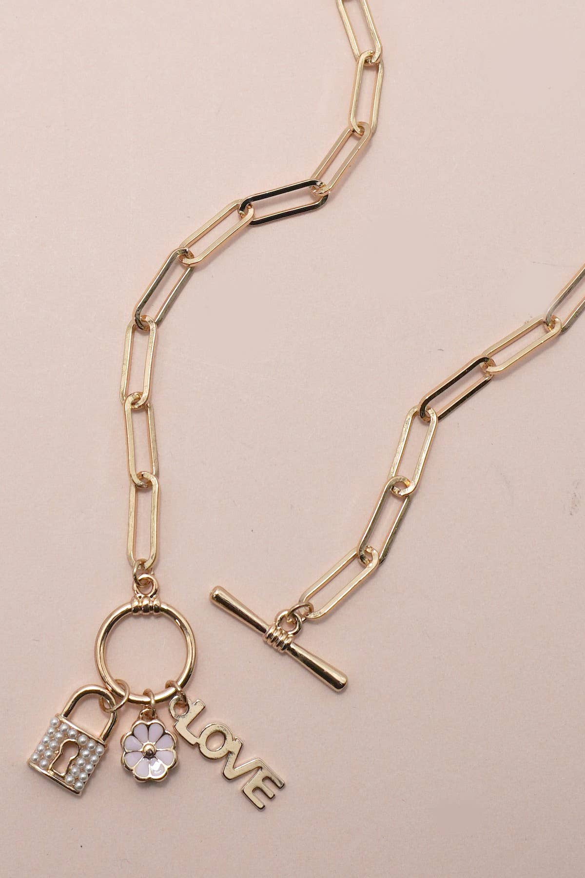CLUSTER CHARM LOCK FLOWER LOVE TOGGLE NECKLACE